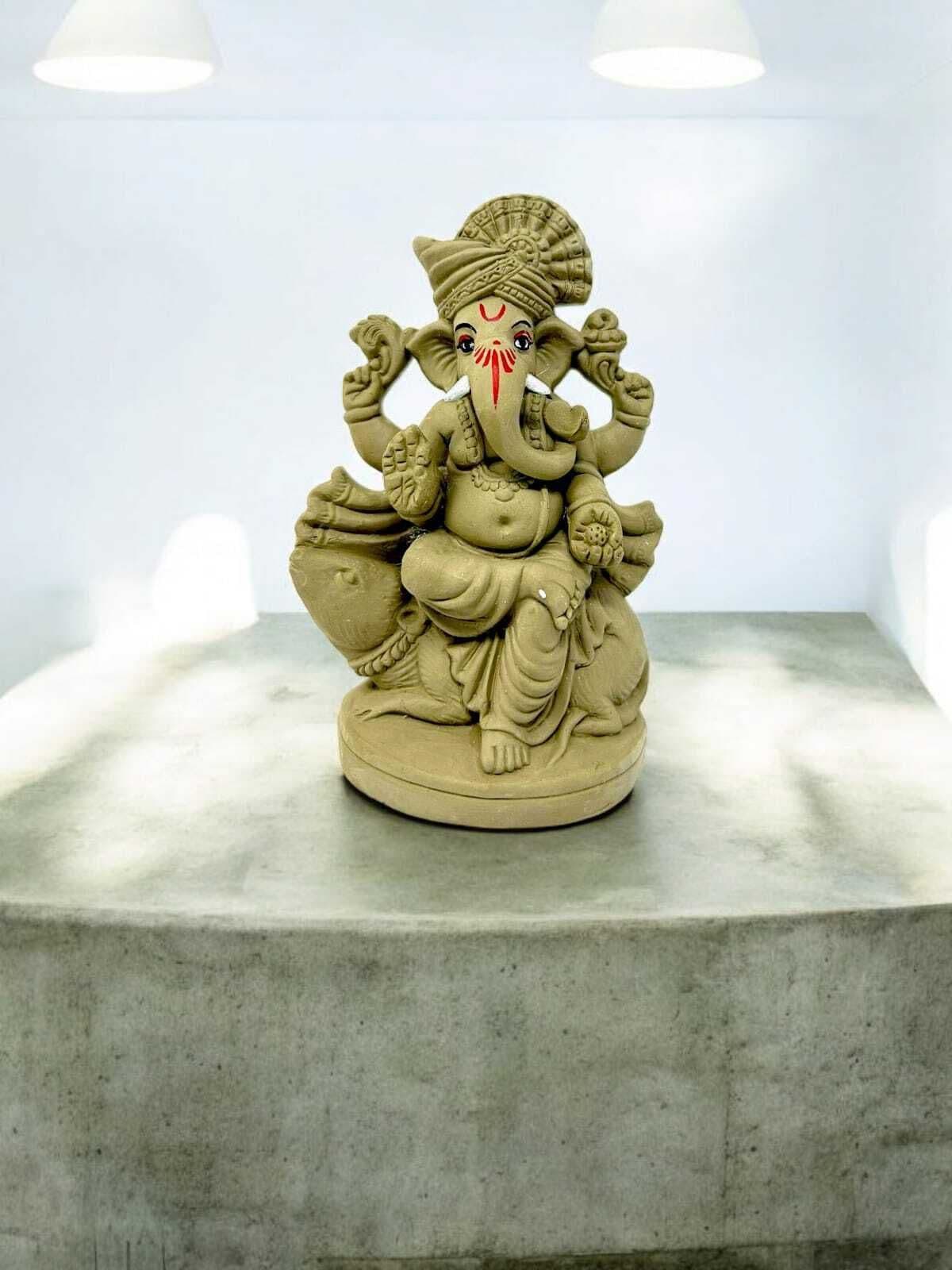 Suninow Eco Friendly Clay Ganesh Idol for Ganesh Chaturthi – 7.1 Inch