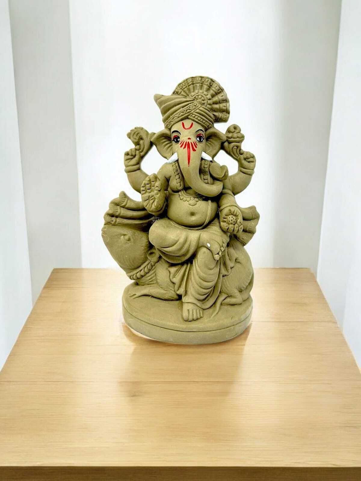 Suninow Eco Friendly Clay Ganesh Idol for Ganesh Chaturthi – 7.1 Inch