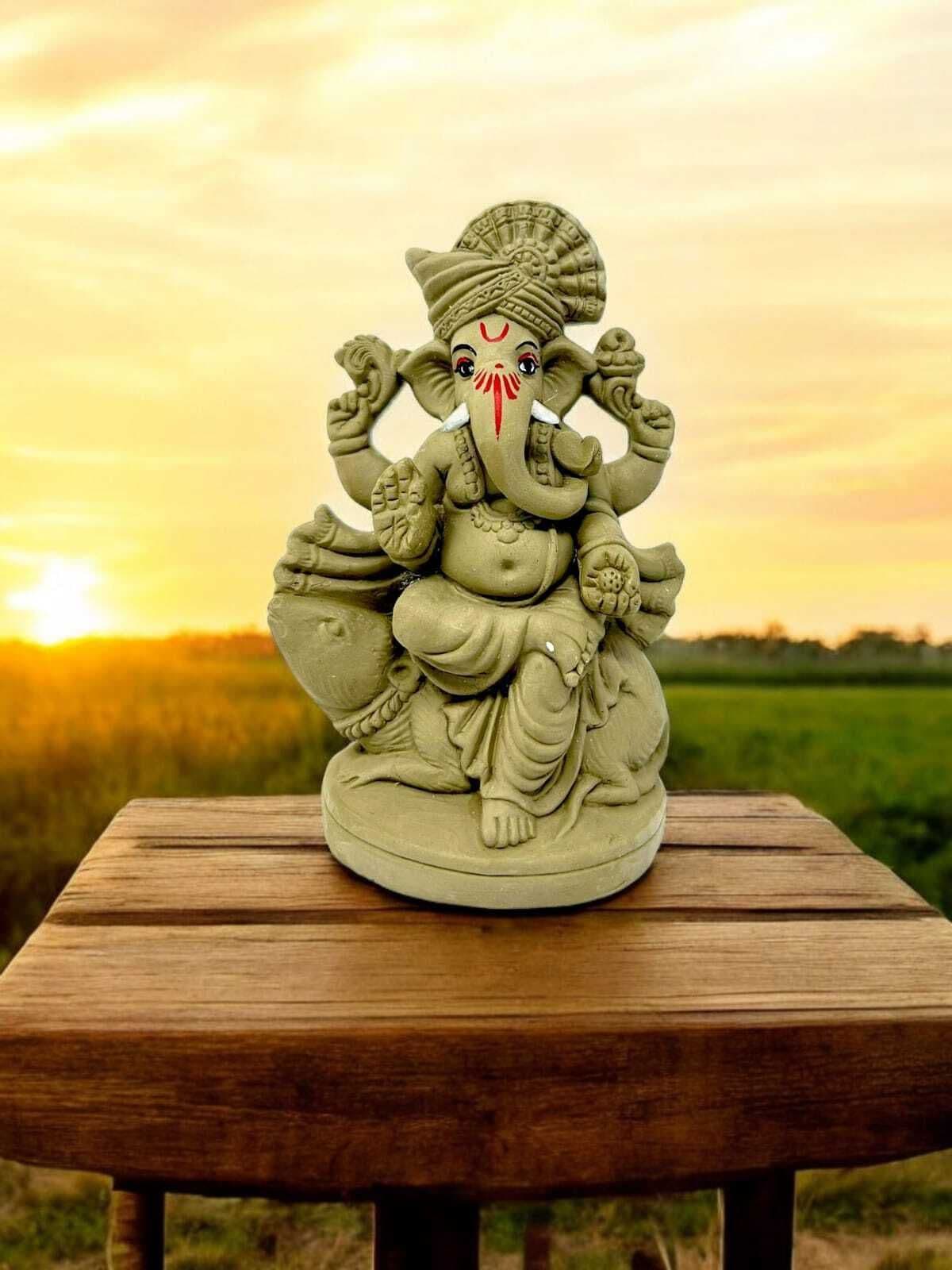 Suninow Eco Friendly Clay Ganesh Idol for Ganesh Chaturthi – 7.1 Inch