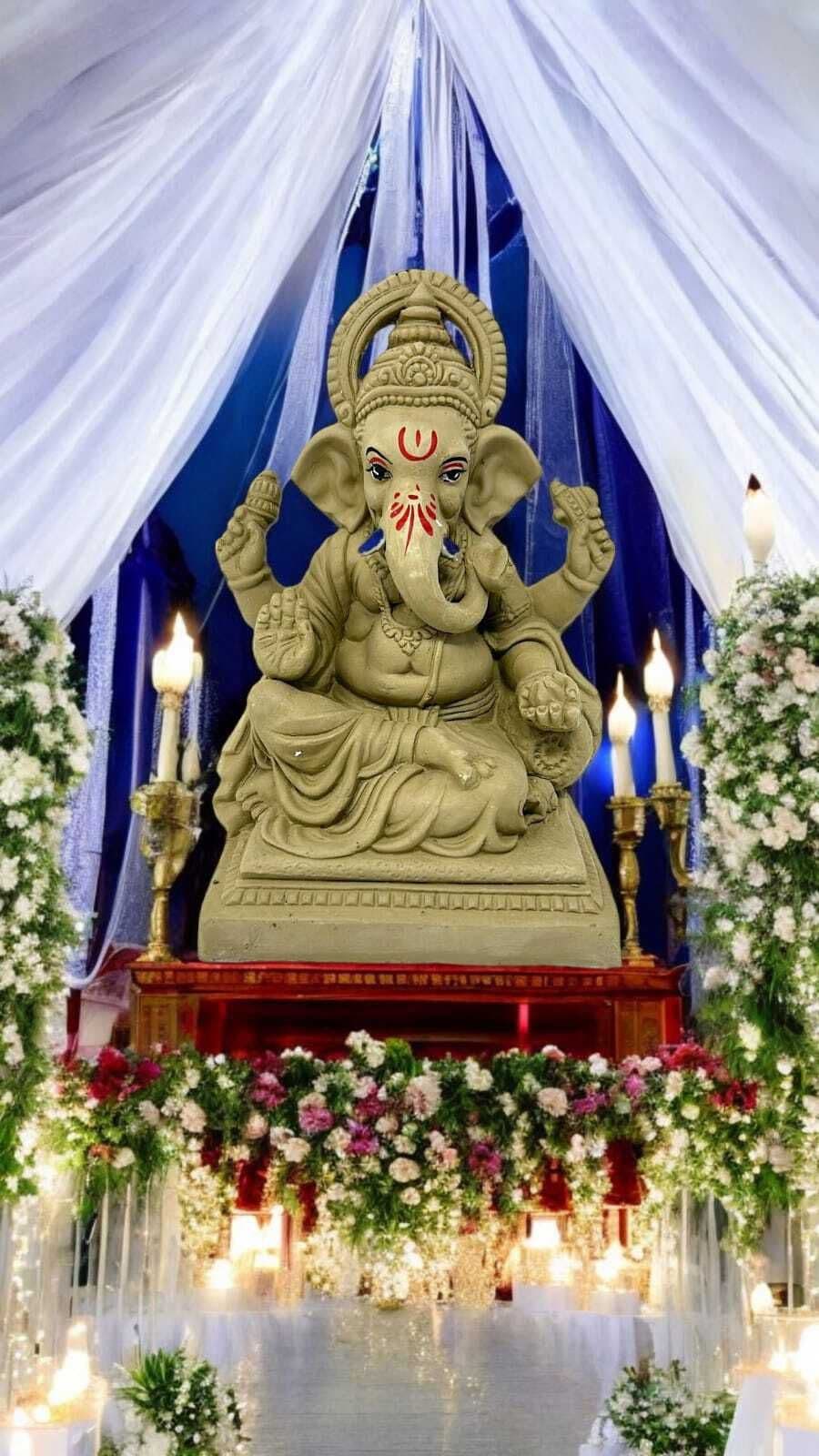 Suninow Eco Friendly Clay Ganesh Idol for Ganesh Chaturthi – 8.3 Inch