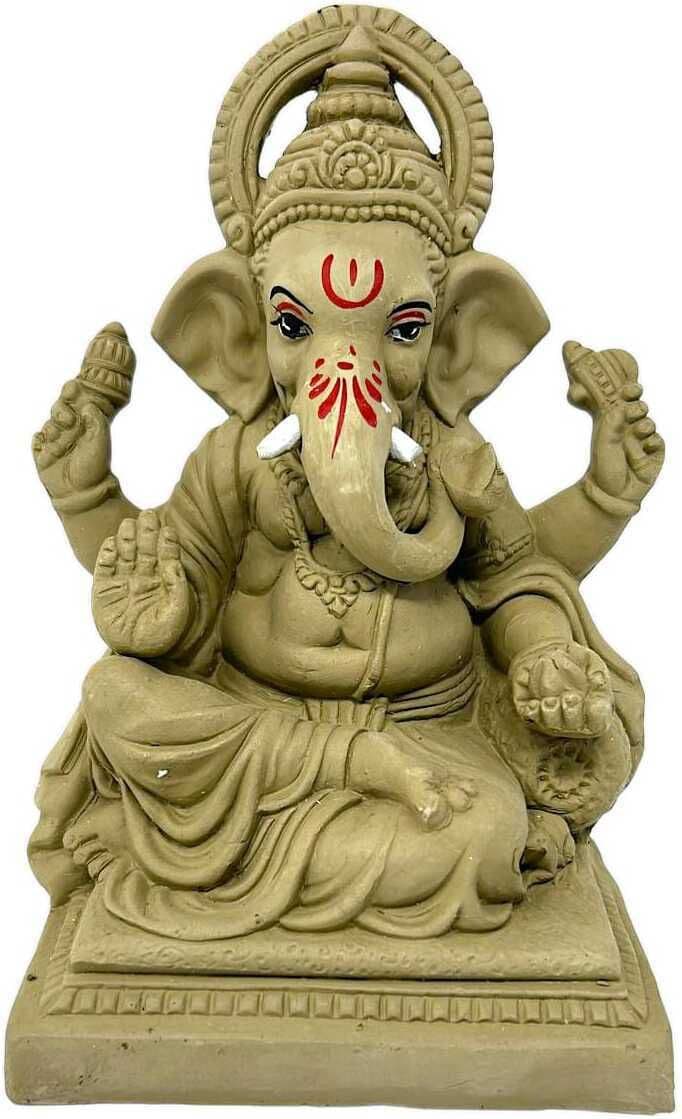Suninow Eco Friendly Clay Ganesh Idol for Ganesh Chaturthi – 8.3 Inch