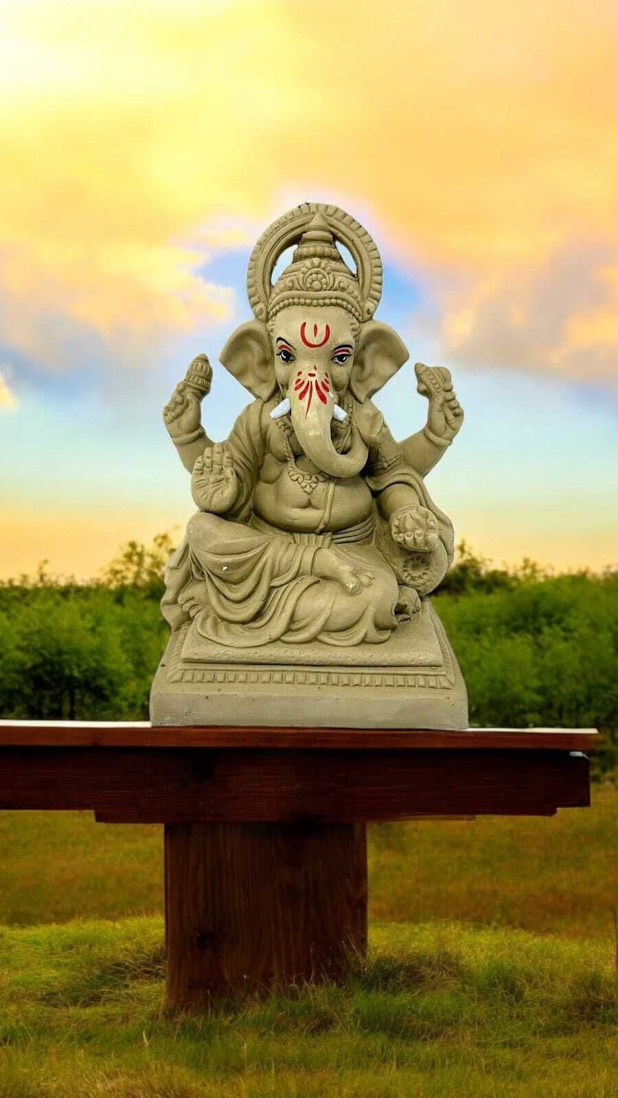 Suninow Eco Friendly Clay Ganesh Idol for Ganesh Chaturthi – 8.3 Inch