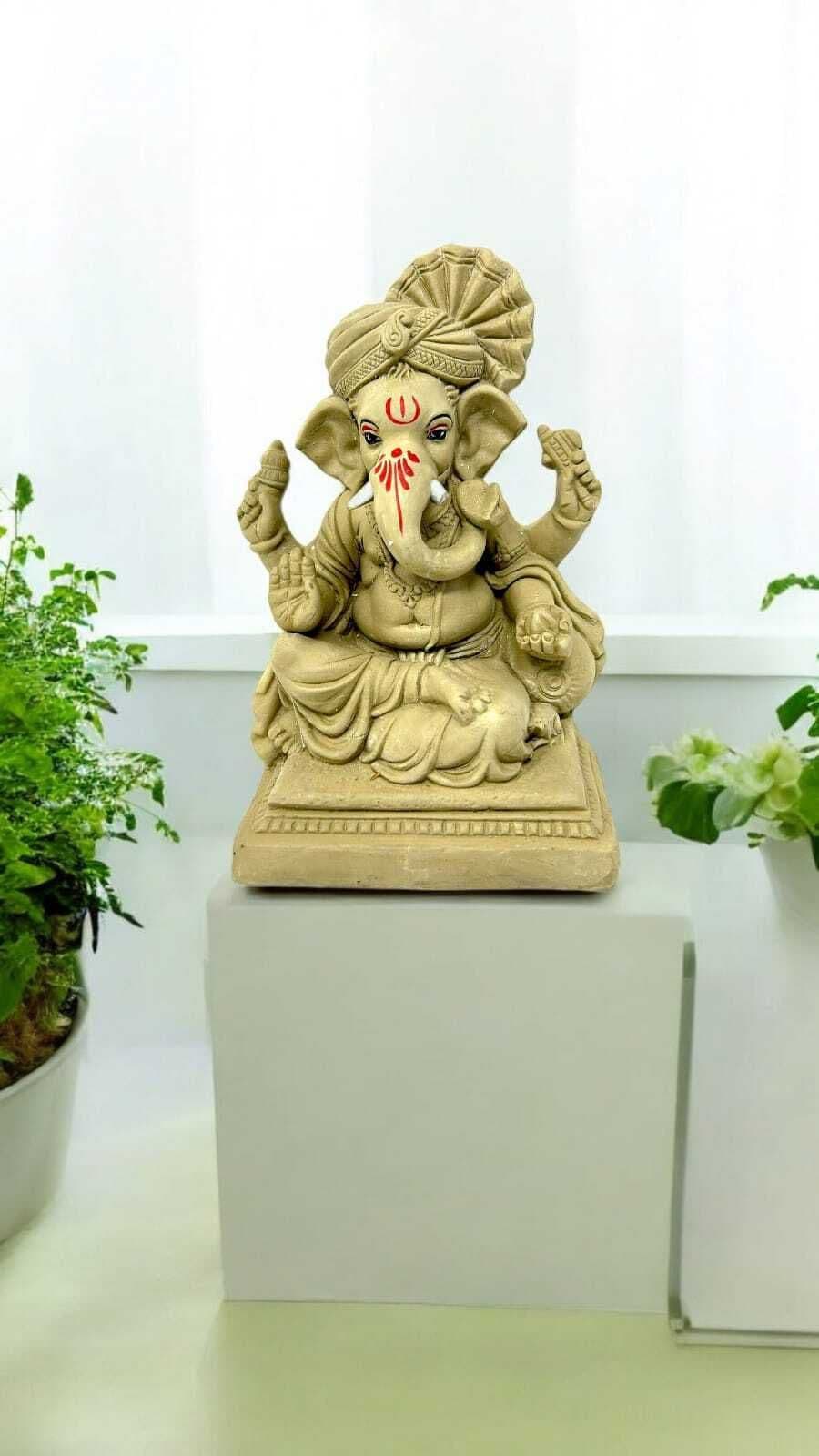Suninow Eco Friendly Clay Ganesh Idol for Ganesh Chaturthi – 8.7 Inch