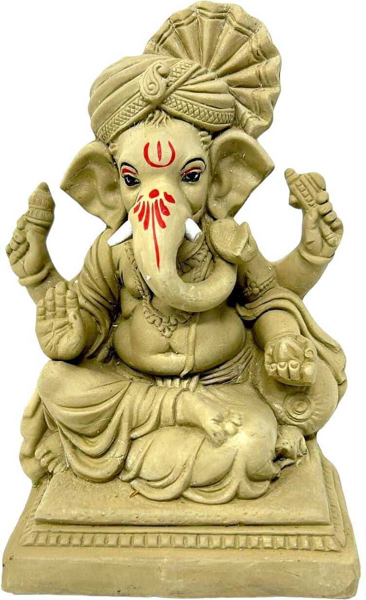Suninow Eco Friendly Clay Ganesh Idol for Ganesh Chaturthi – 8.7 Inch