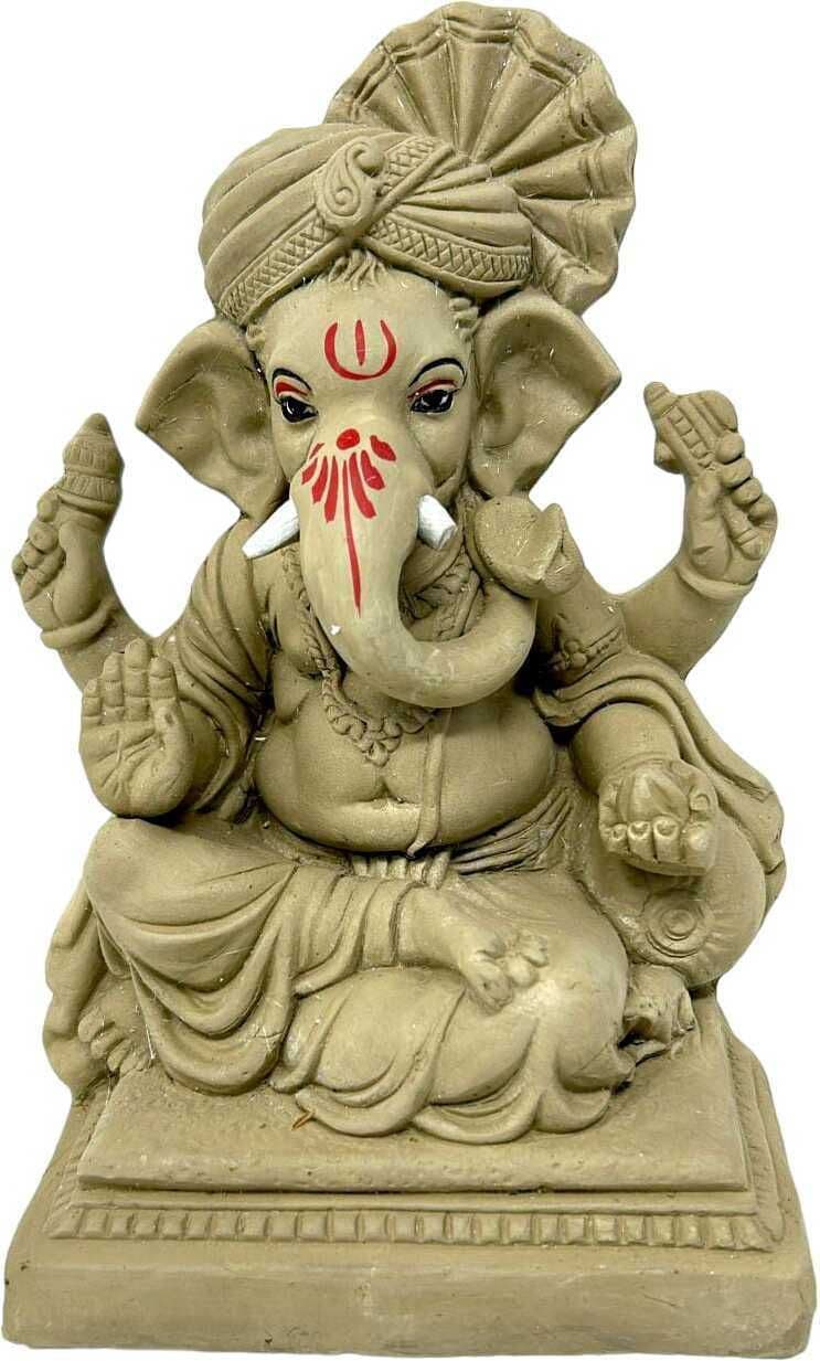 Suninow Eco Friendly Clay Ganesh Idol for Ganesh Chaturthi – 8.7 Inch