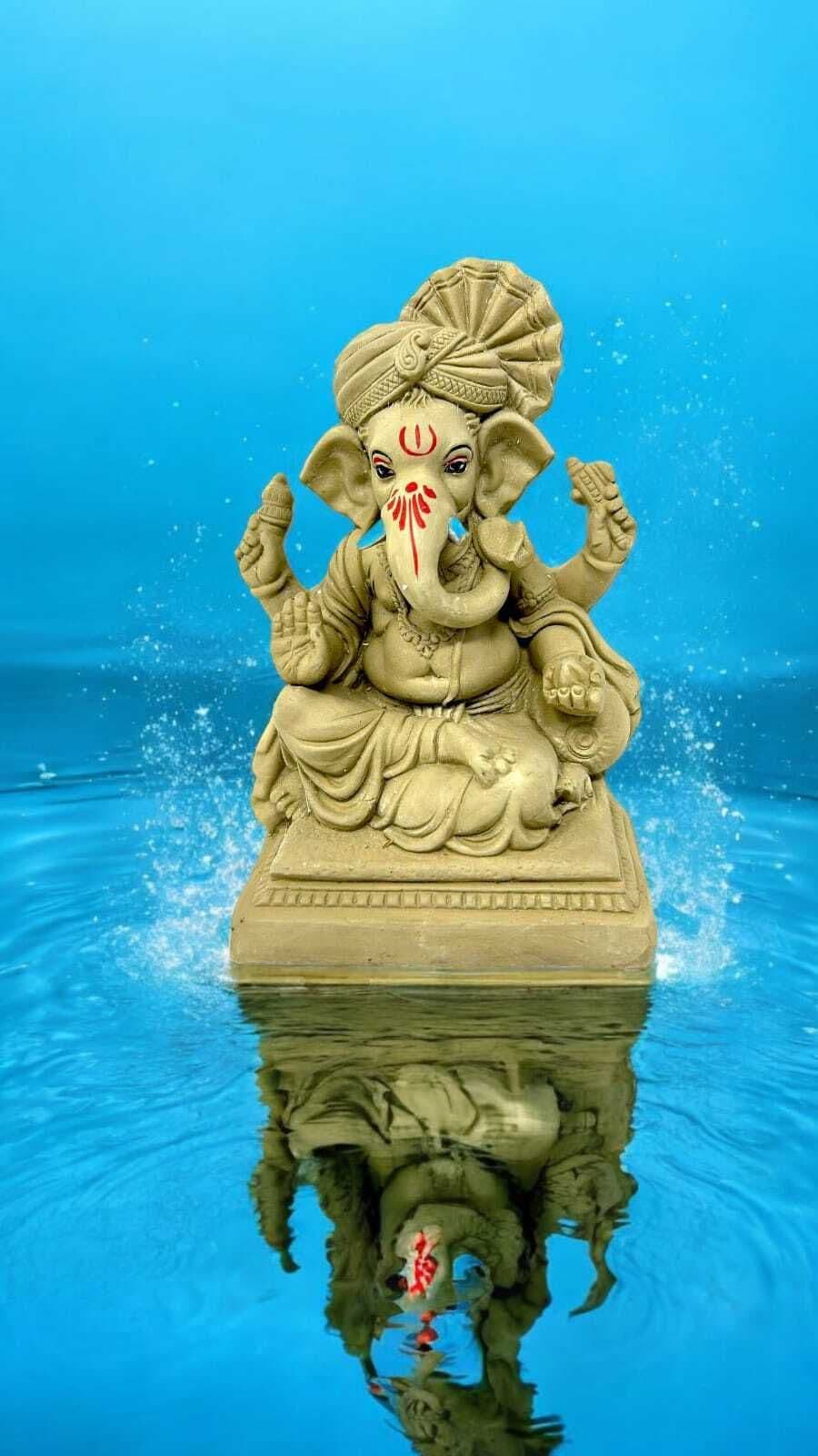 Suninow Eco Friendly Clay Ganesh Idol for Ganesh Chaturthi – 8.7 Inch