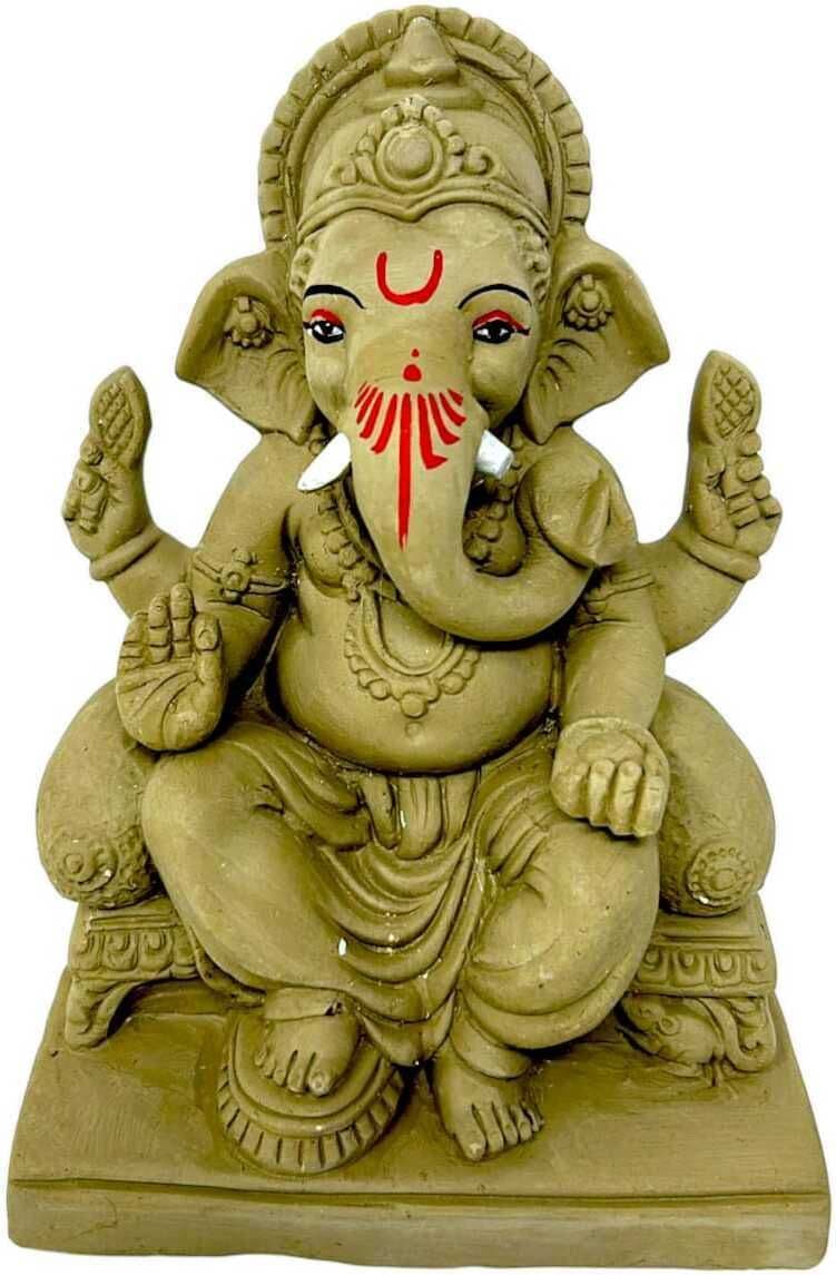 Suninow Eco Friendly Clay Ganesh Idol for Ganesh Chaturthi – 7.1 Inch (12cm Deep)