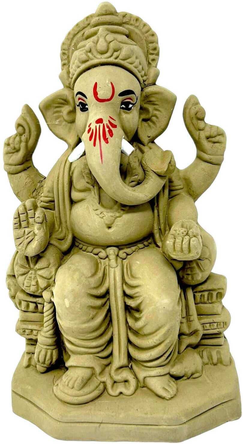 Suninow Eco Friendly Clay Ganesh Idol for Ganesh Chaturthi – Lalbagh Style, 7.1 Inch