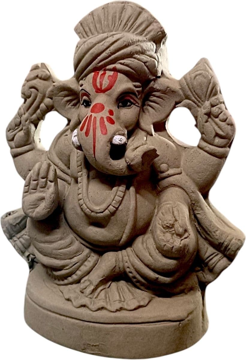 Suninow Eco Friendly Clay Ganesh Idol for Ganesh Chaturthi – 4.7 Inch