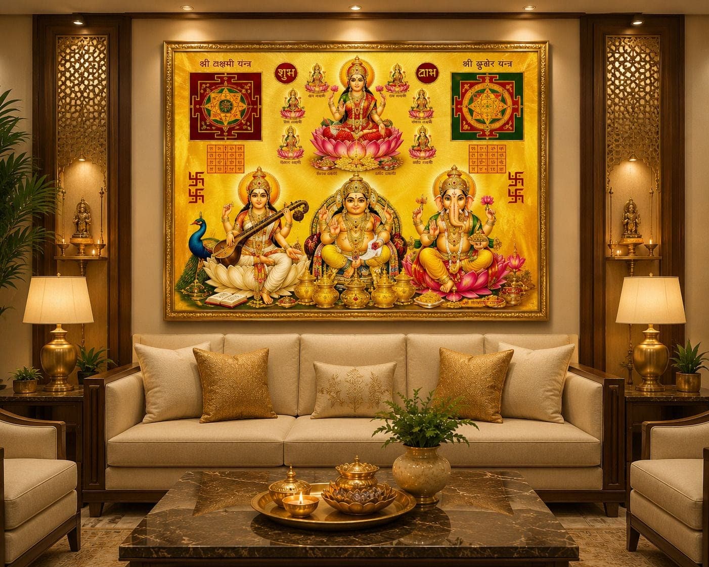 Shubh Labh Laxmi Ganesh Saraswati Kuber Wall Painting — 22x17 cm