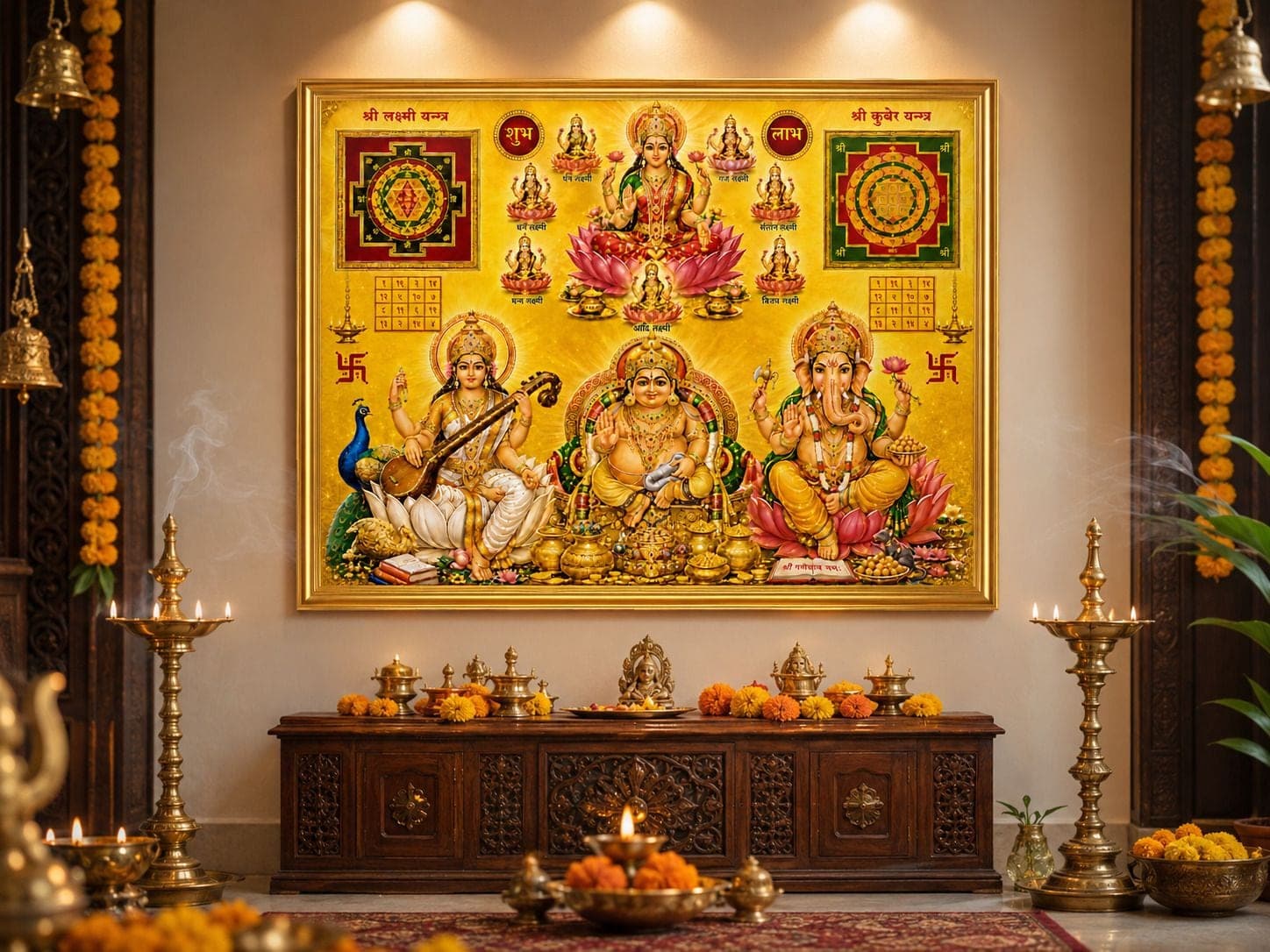 Shubh Labh Laxmi Ganesh Saraswati Kuber Wall Painting — 22x17 cm