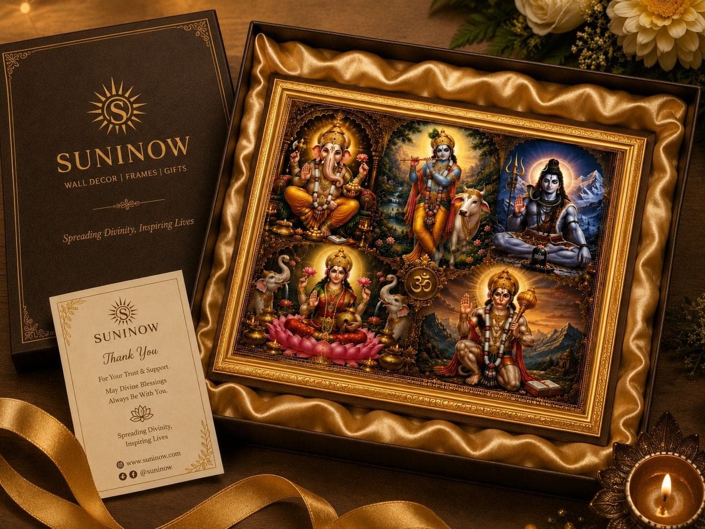 Panch Dev Darbar Golden Framed Wall Painting | — 20x14 cm