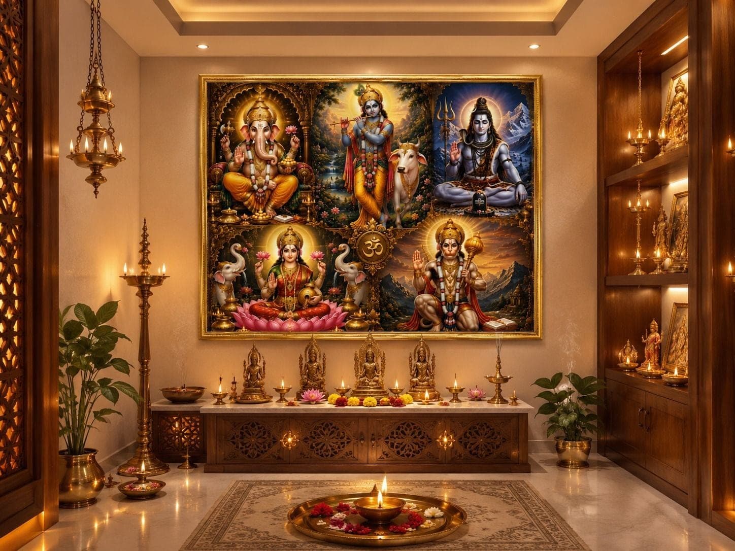 Panch Dev Darbar Golden Framed Wall Painting | — 20x14 cm