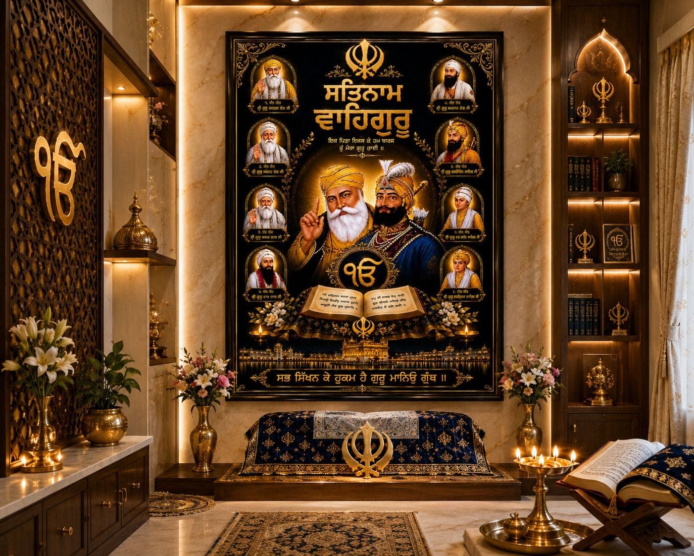 Guru Nanak Dev Ji with Sikh Gurus Religious Wall Frame — 33x24 cm