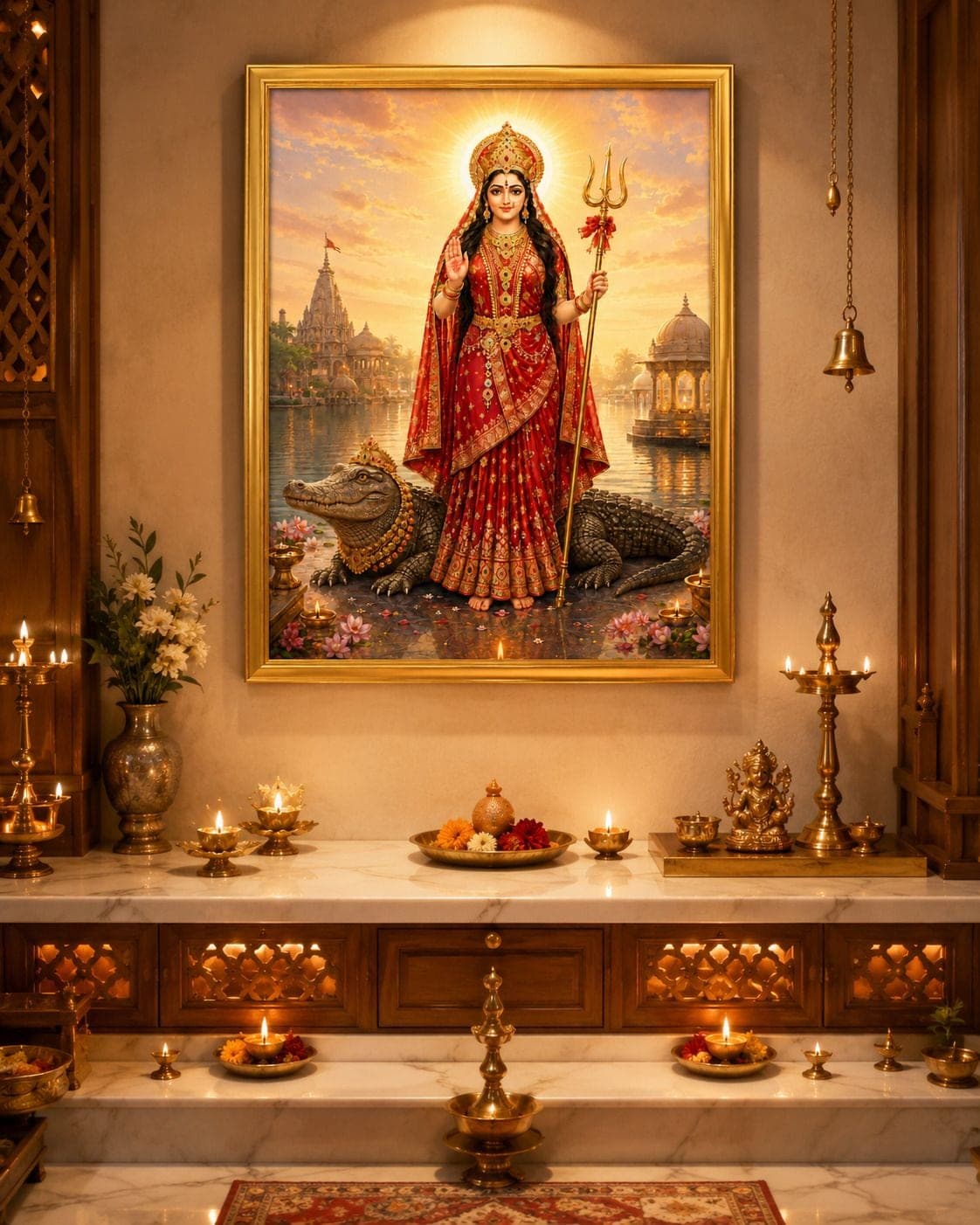 Khodiyar Maa Gold Religious Frame for Pooja Room — 33x24 cm