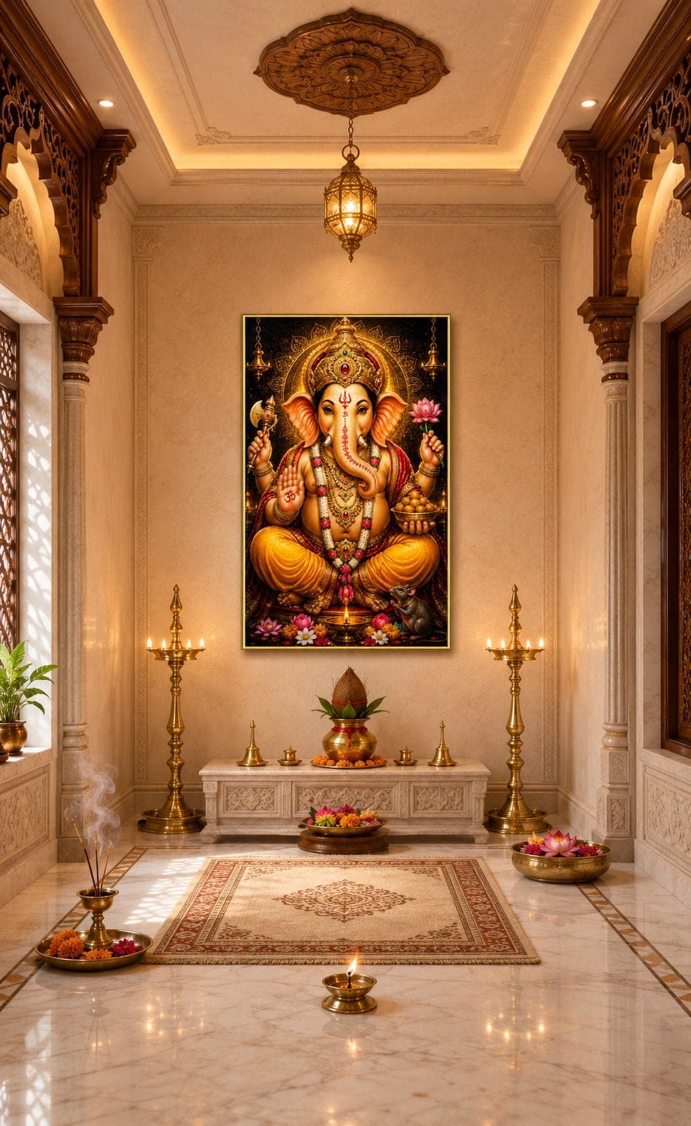 Lord Ganesha Golden Frame Wall Painting for Pooja Room and Living Room — 33x24 cm