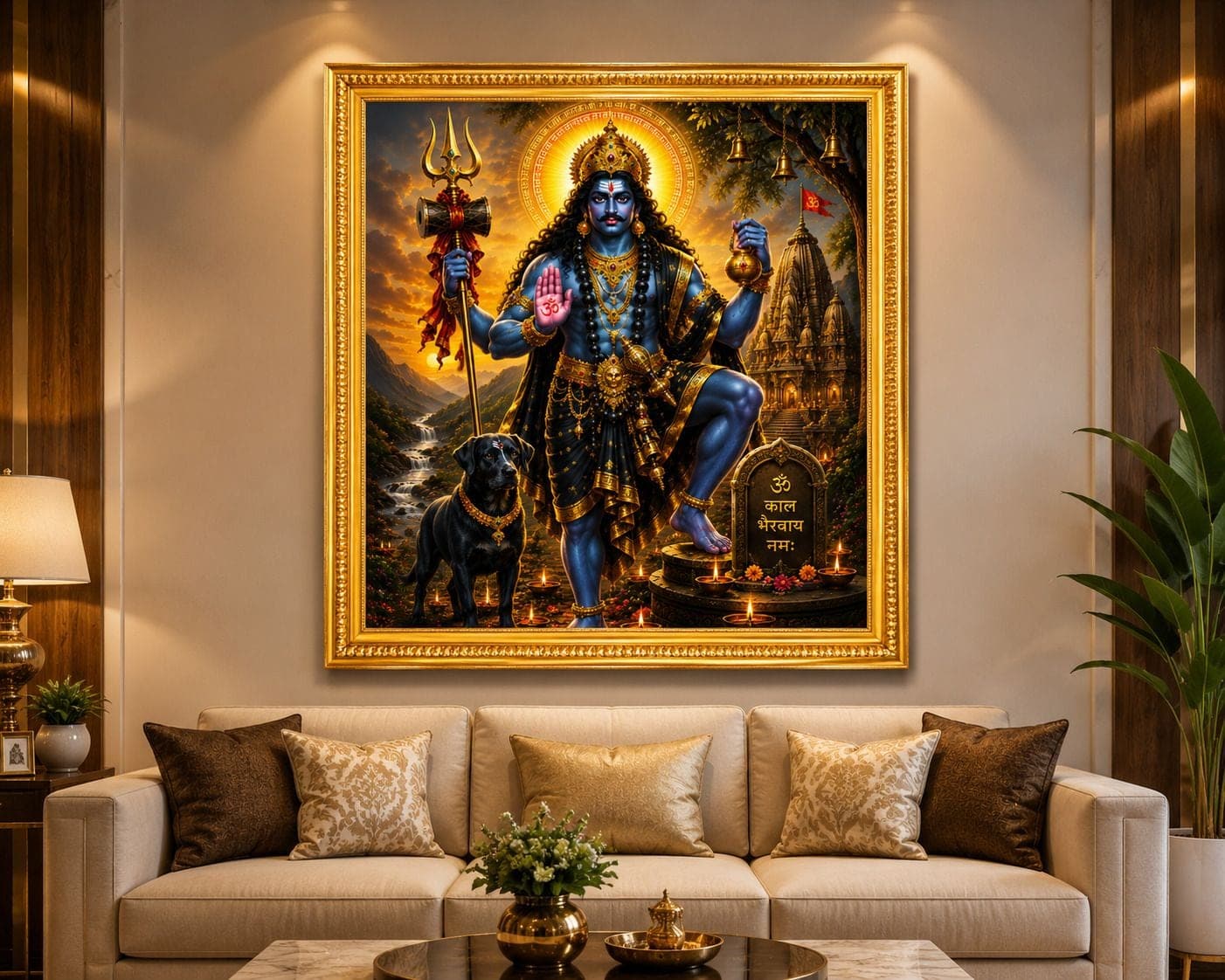 Kaal Bhairav Ji Golden Frame Wall Photo — 24x19 cm