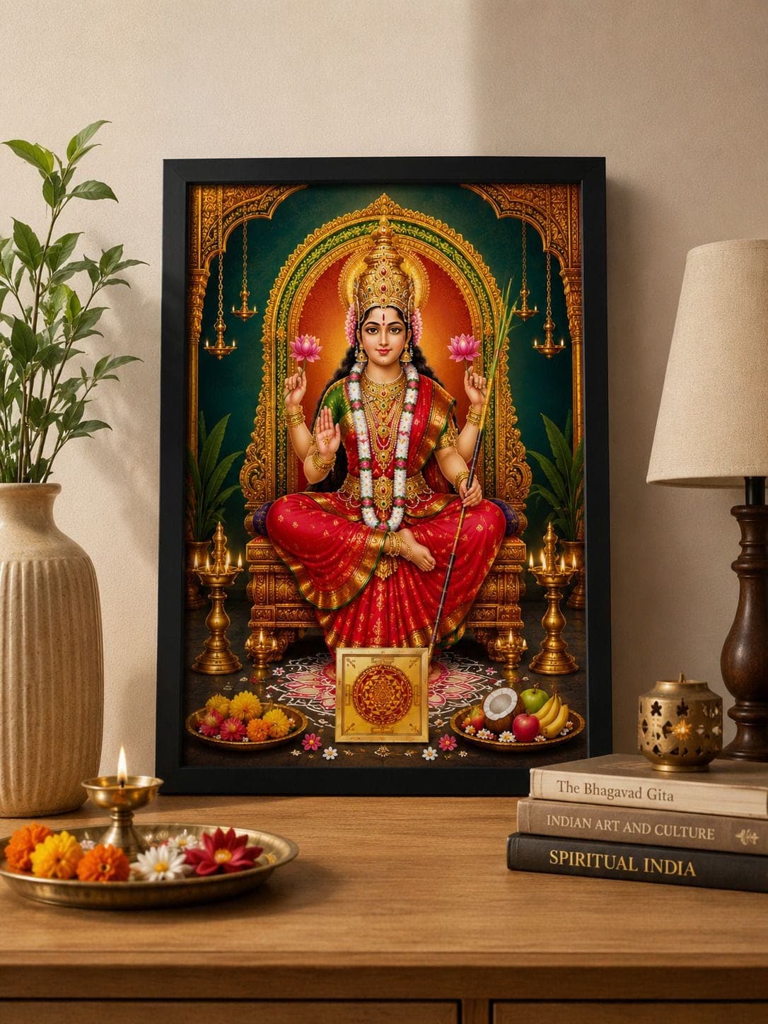 Lalita Tripura Sundari Maa Black Frame — 24x19 cm