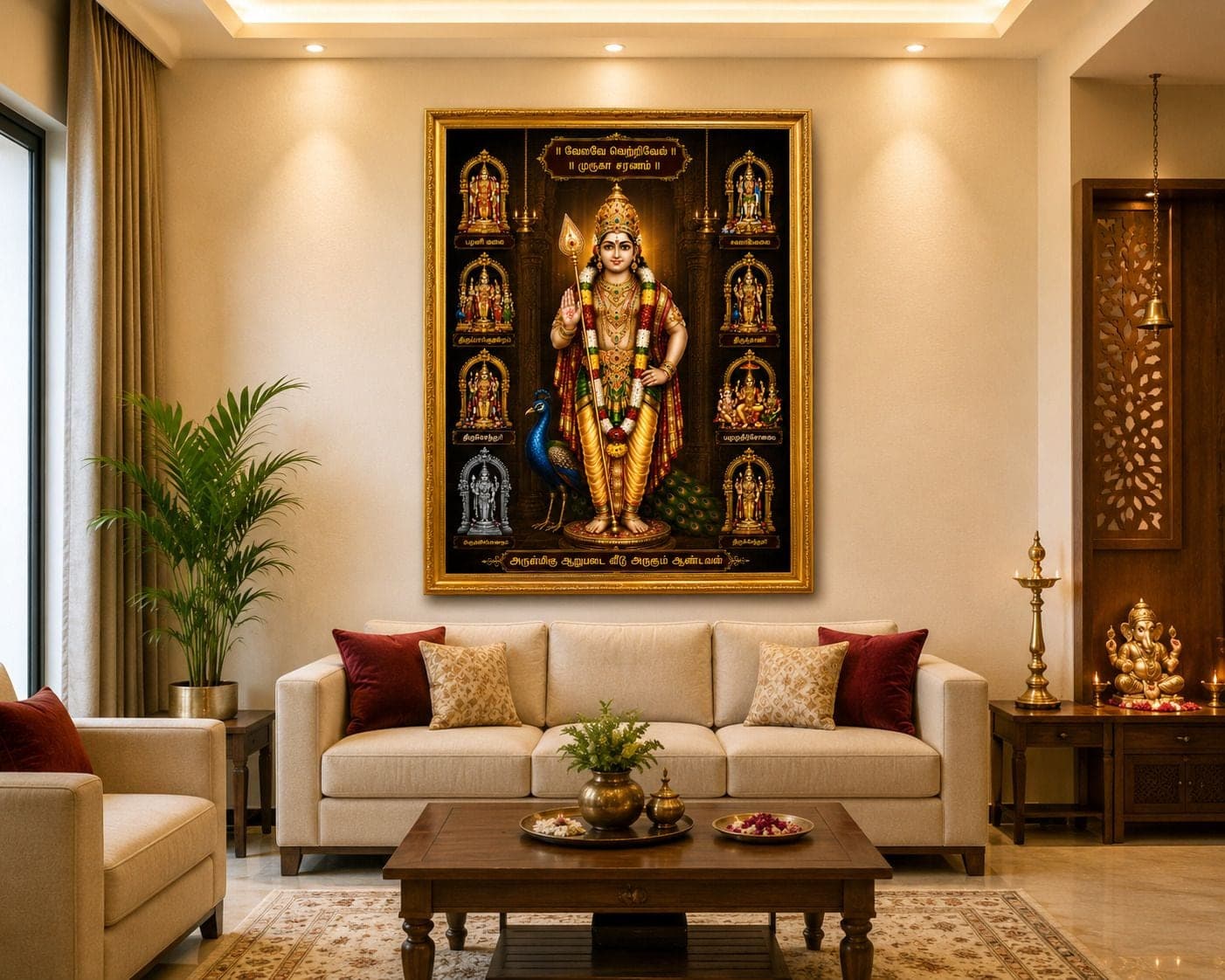 Lord Murugan / Kartikeya Swami Arupadai Veedu Religious Photo Frame — 24x19 cm