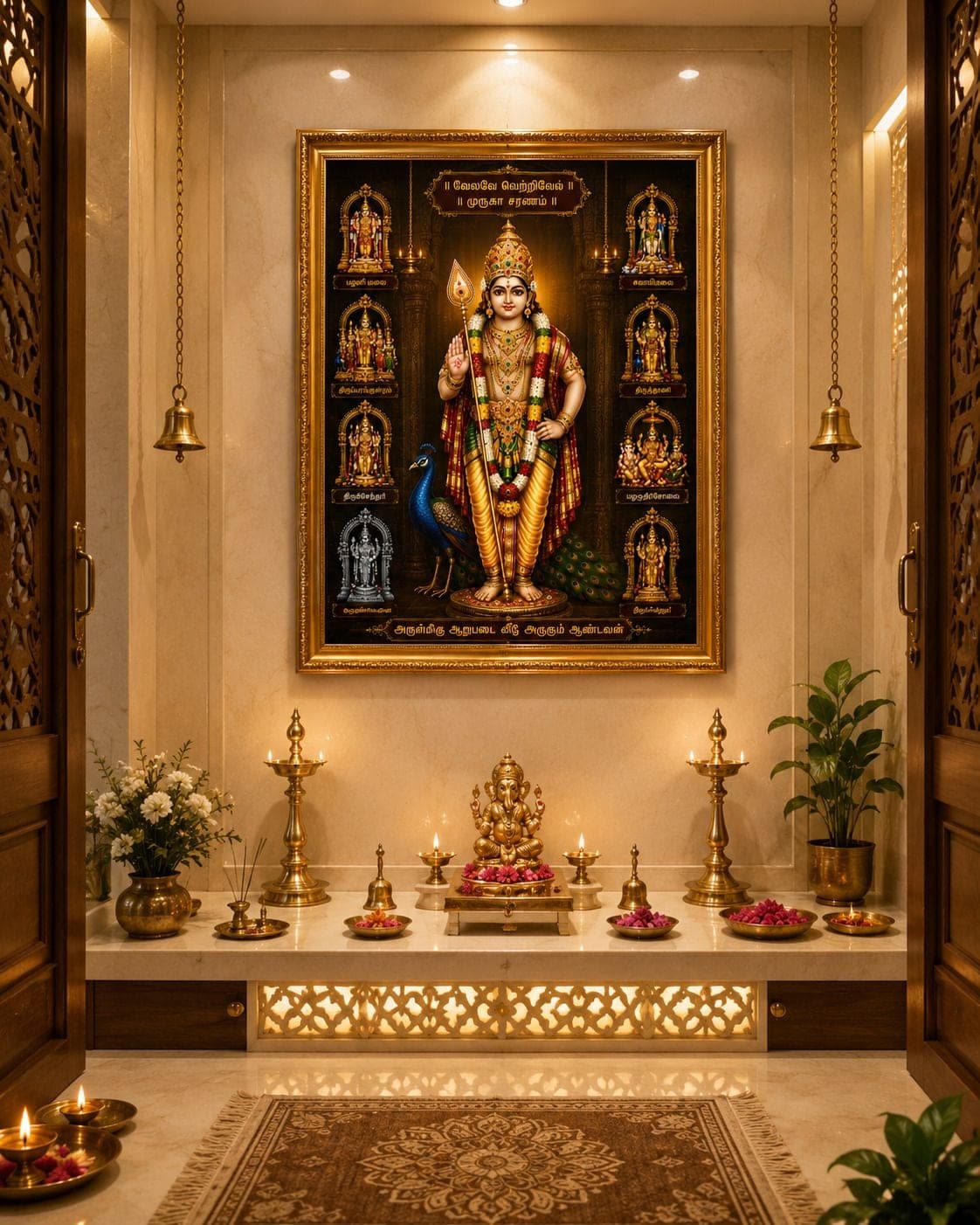 Lord Murugan / Kartikeya Swami Arupadai Veedu Religious Photo Frame — 24x19 cm