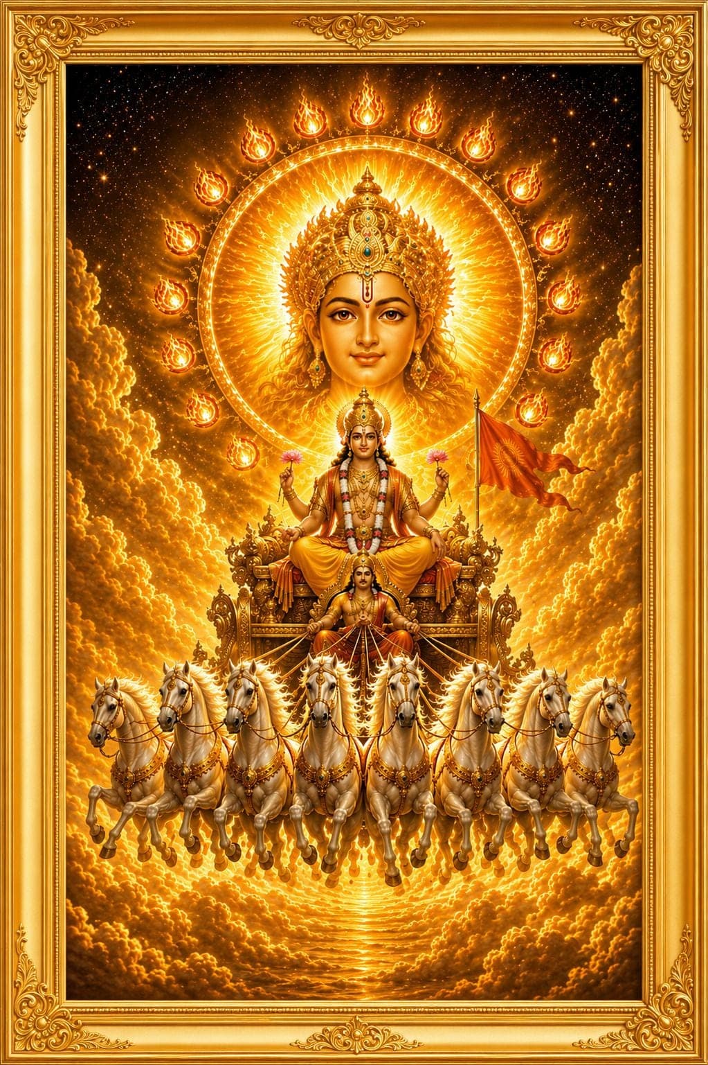 Surya Dev Wall Photo Frame | Lord Surya Narayan 7 Horses — 24x19 cm