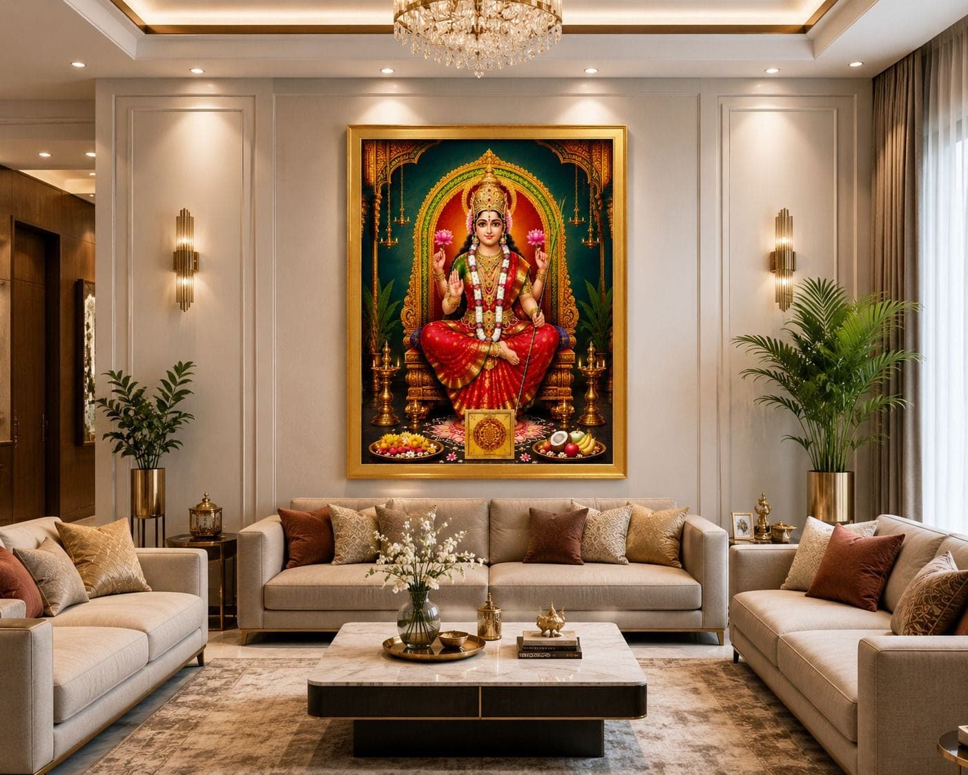 Lalita Tripura Sundari Maa Golden Frame — 24x19 cm