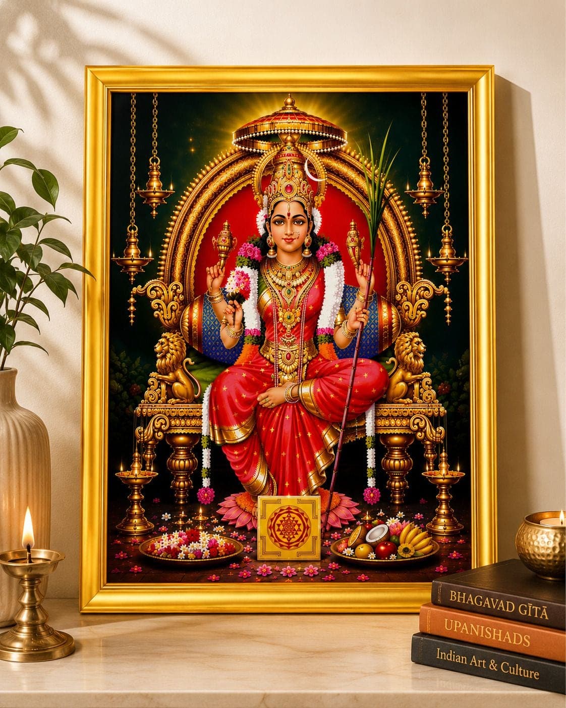 Lalita Tripura Sundari Maa Golden Frame — 24x19 cm