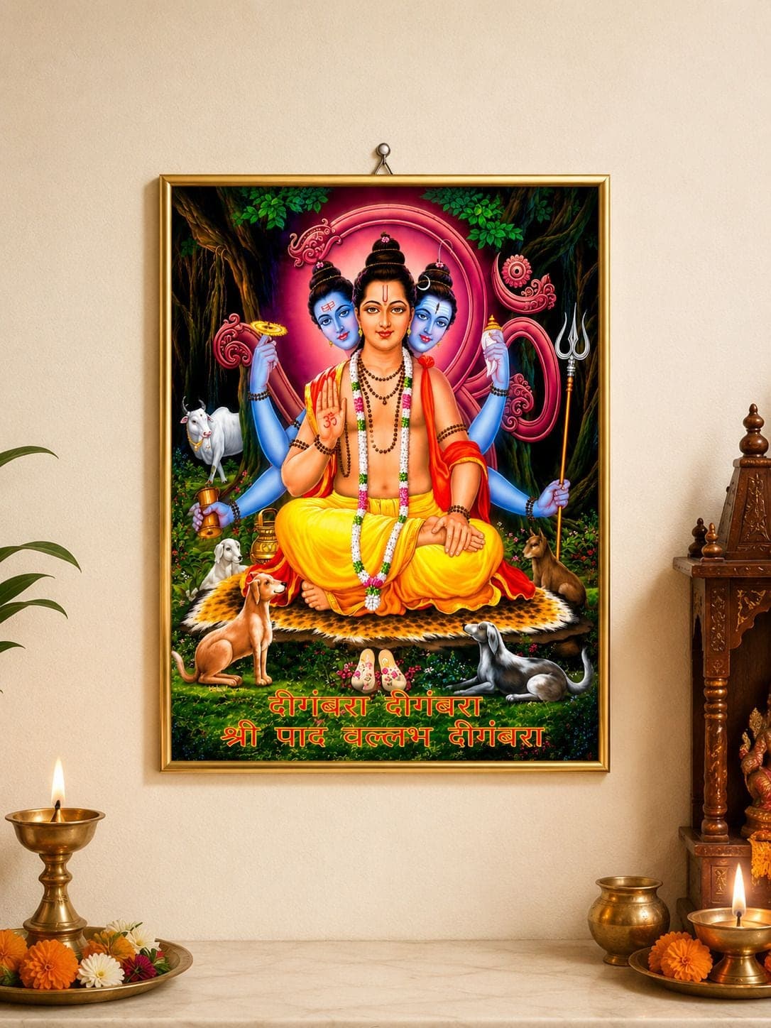 Shri Pada Vallabha Dattatreya Ji Golden Frame Wall Photo — 24x19 cm