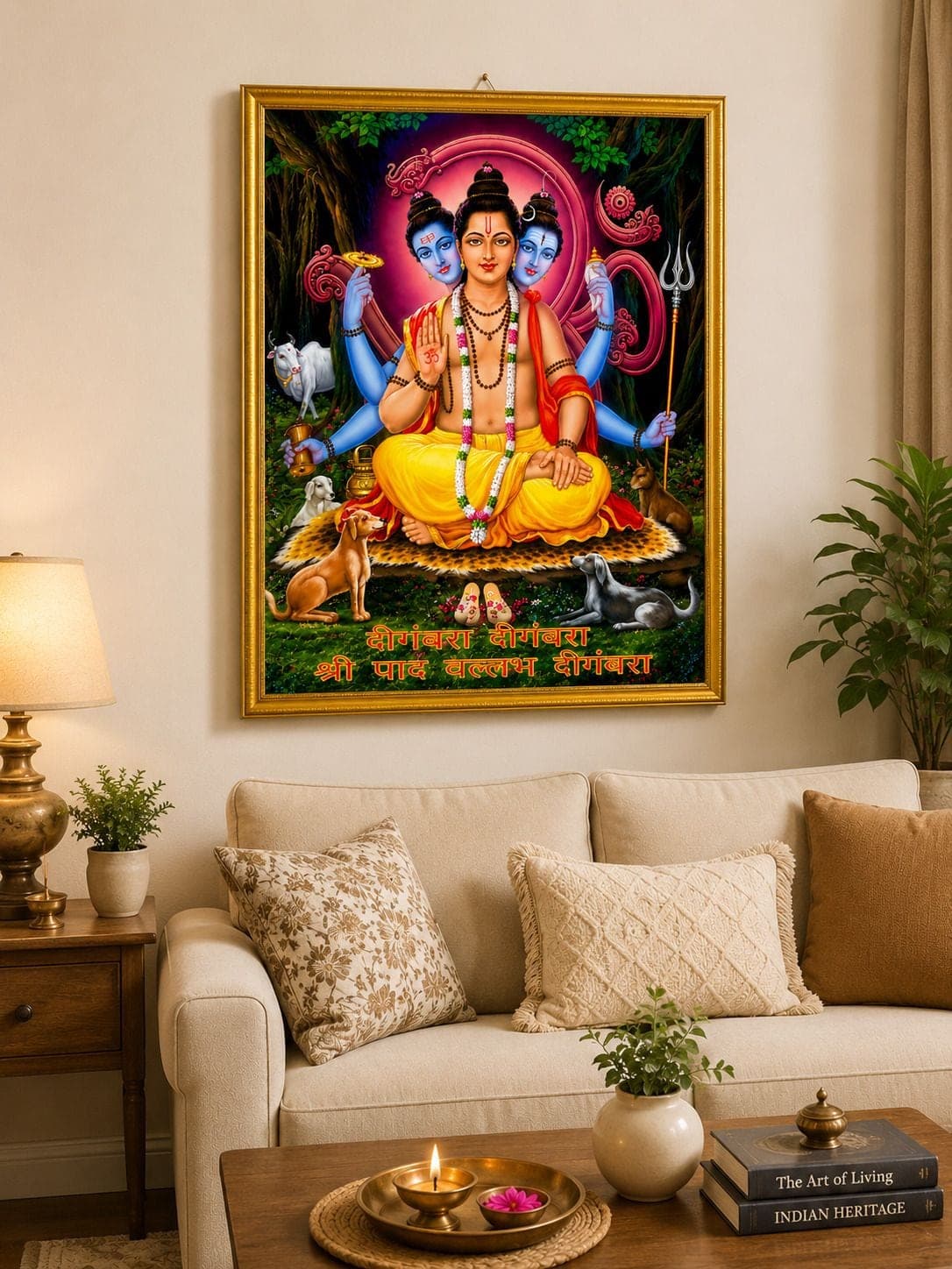Shri Pada Vallabha Dattatreya Ji Golden Frame Wall Photo — 24x19 cm