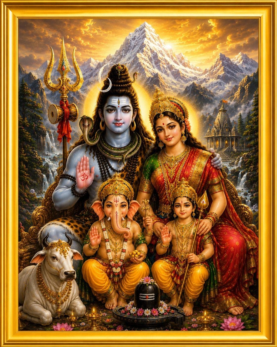Shiv Parivar Golden Frame Wall Photo for Pooja Room — 24x19 cm