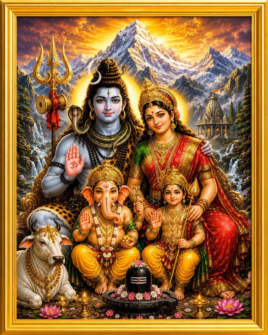 Shiv Parivar Golden Frame Wall Photo for Pooja Room — 24x19 cm