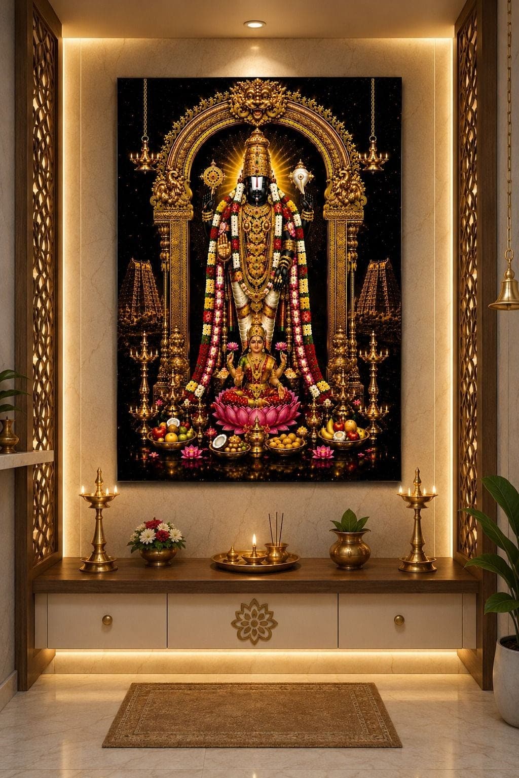 Metal Tirupati Balaji Lord Venkateswara Religious Frame (12x24 Inch) — 60x30 cm