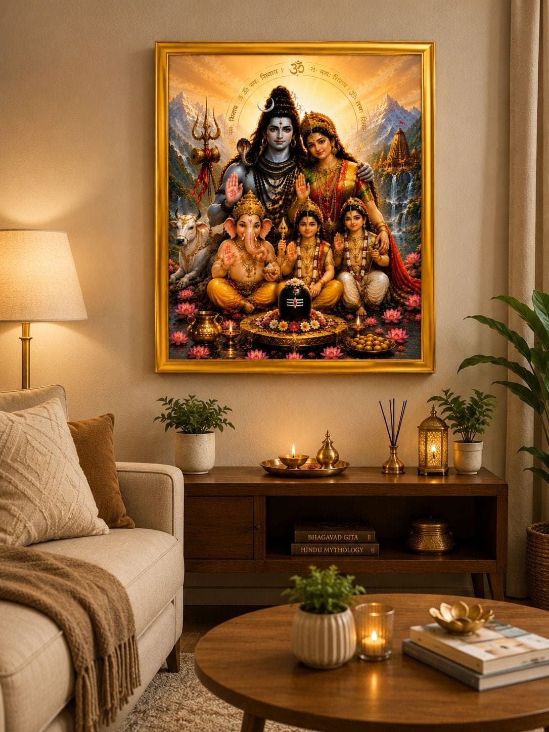 Shiv Parivar MDF Sublimation Photo Frame 6x8 Inch with Plain Golden Frame — 24x19 cm