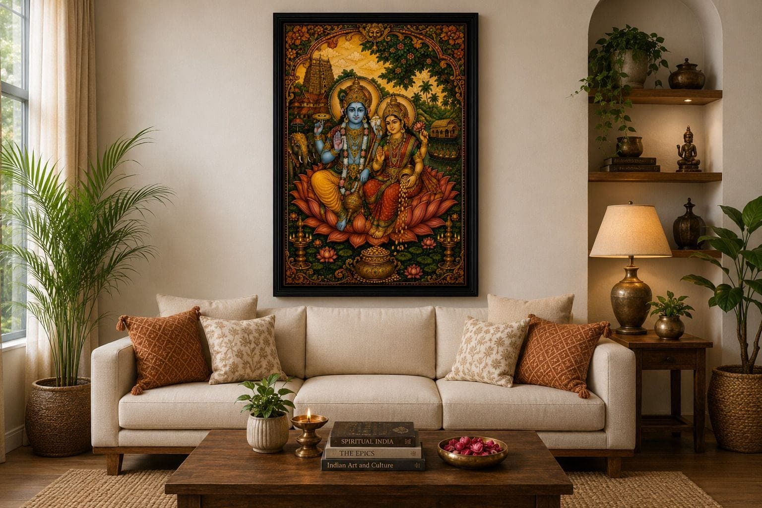 Divine Vishnu Lakshmi Wall Painting with Black Frame — 24x19 cm