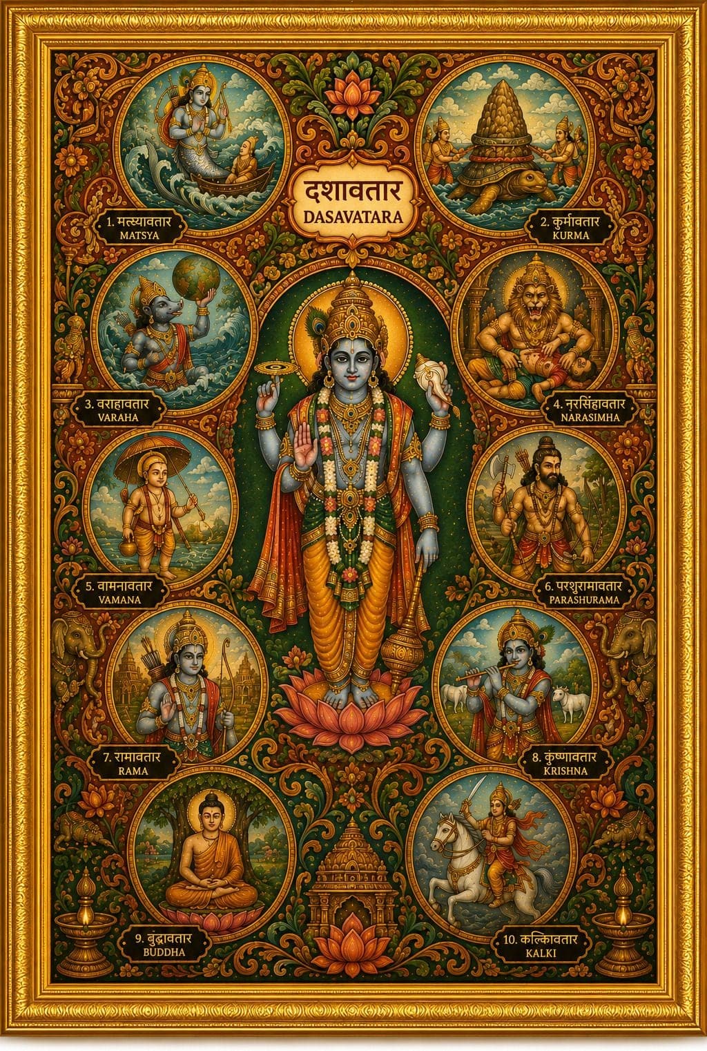 Dasavatara MDF Sublimation Photo Frame with Golden Frame — 24x19 cm