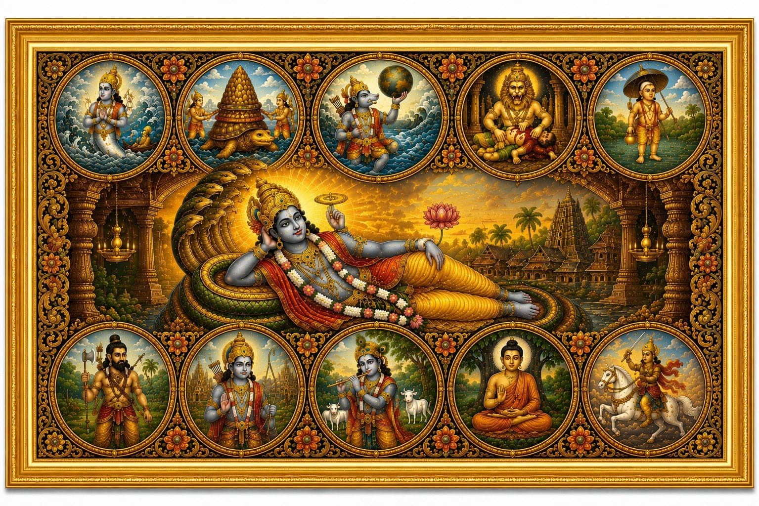 Dasavatara MDF Sublimation Photo Frame with Golden Frame — 24x19 cm (2)