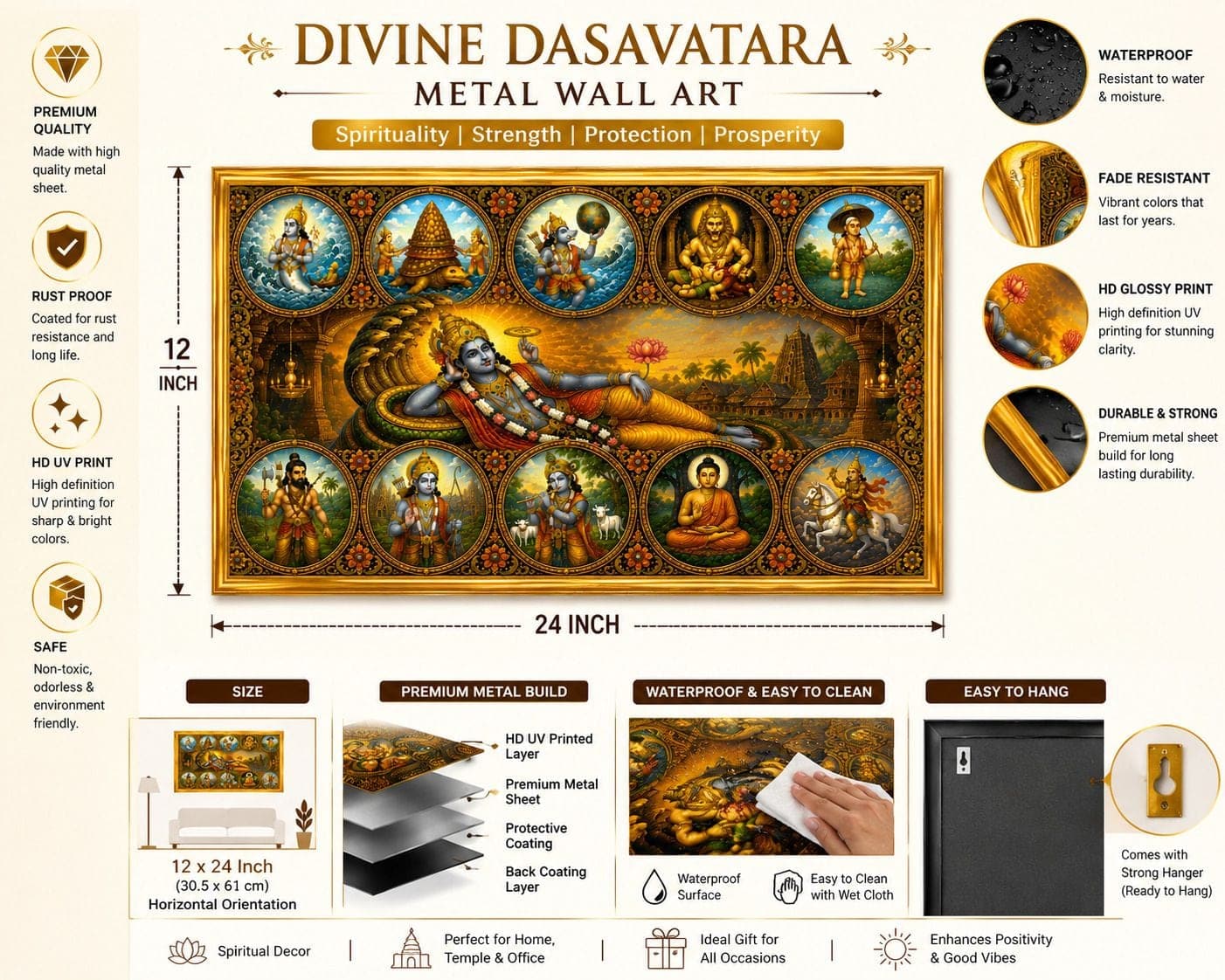 Dasavatara MDF Sublimation Photo Frame with Golden Frame — 24x19 cm (2)
