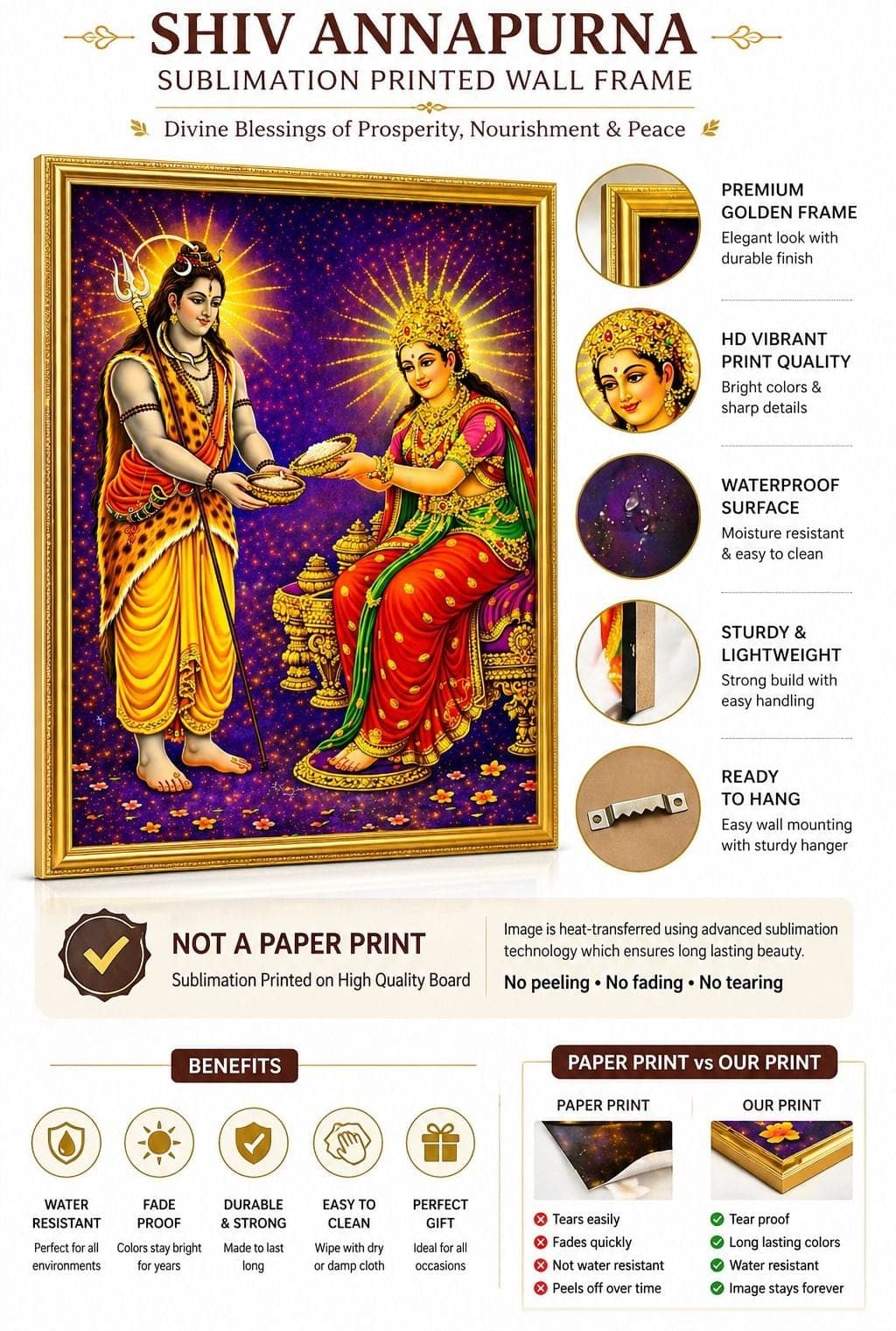 Shiv Annapurna Photo Frame Printed on MDF Living Room (18 x 24) — 60x46 cm