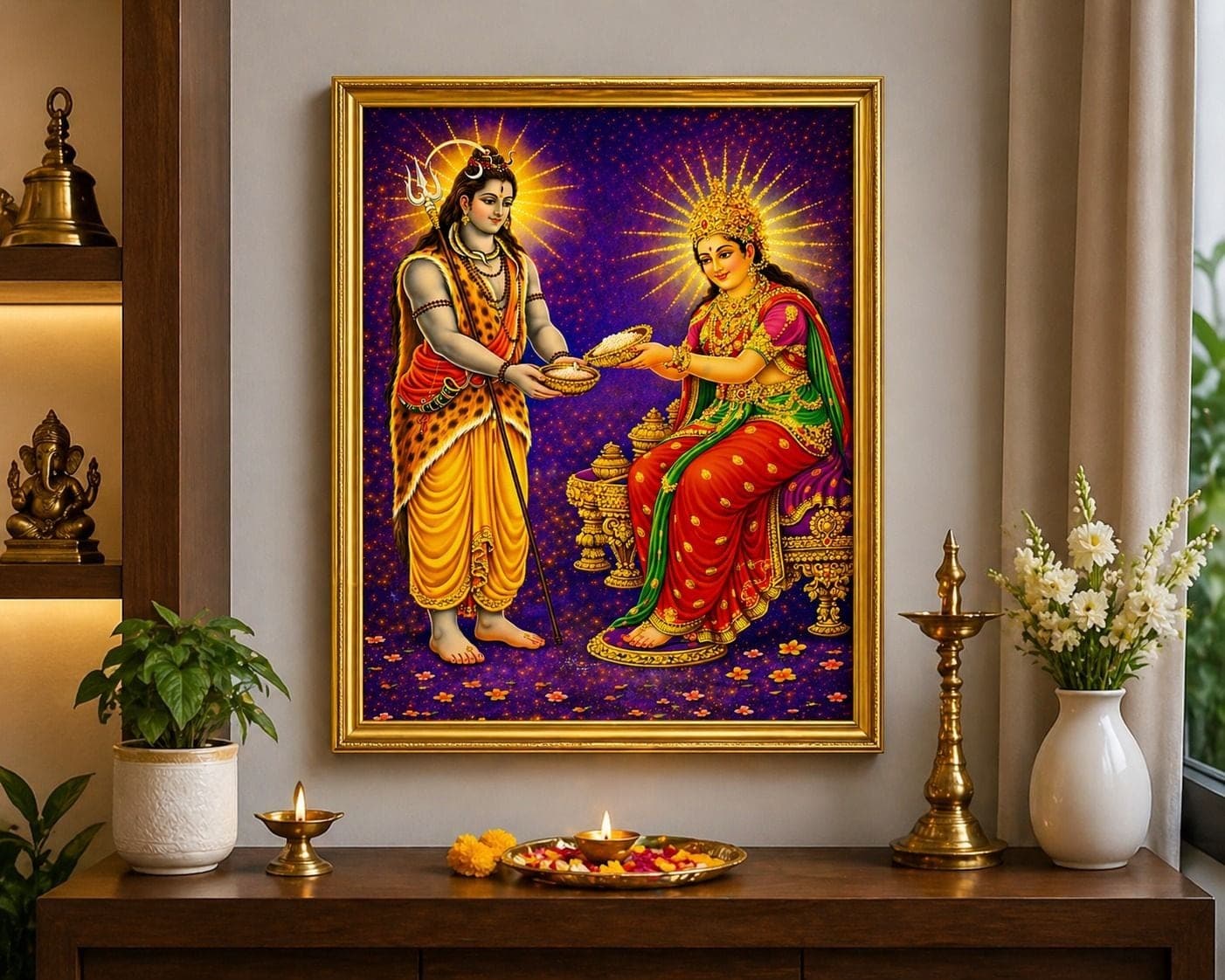 Shiv Annapurna Photo Frame Printed on MDF Living Room (18 x 24) — 60x46 cm