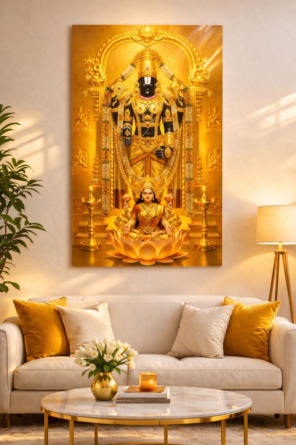 Tirupati Balaji Lord Venkateswara with Goddess Lakshmi Metal Wall 30x60 cm Religious Photo Frame — 60x30 cm