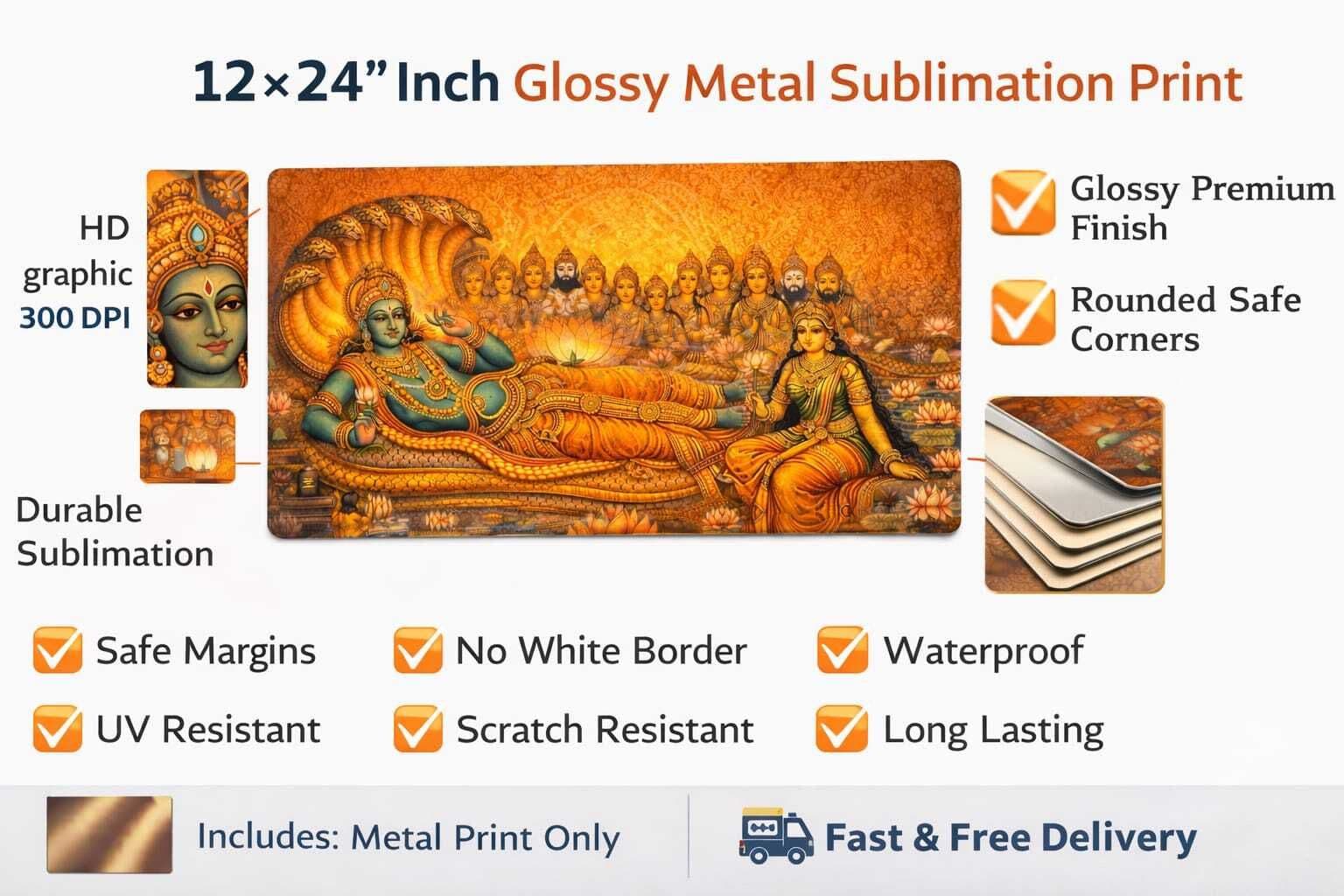vishnu laxmi Metal Wall 60x30 cm Religious Frame — 30x60 cm