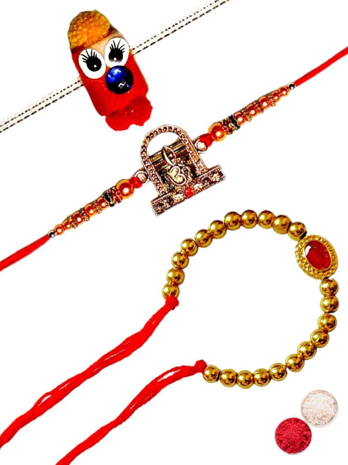 SUNINOW Bhaiya Bhabhi bbk-37 Assorted Rakhi  Set (3 rakhi)