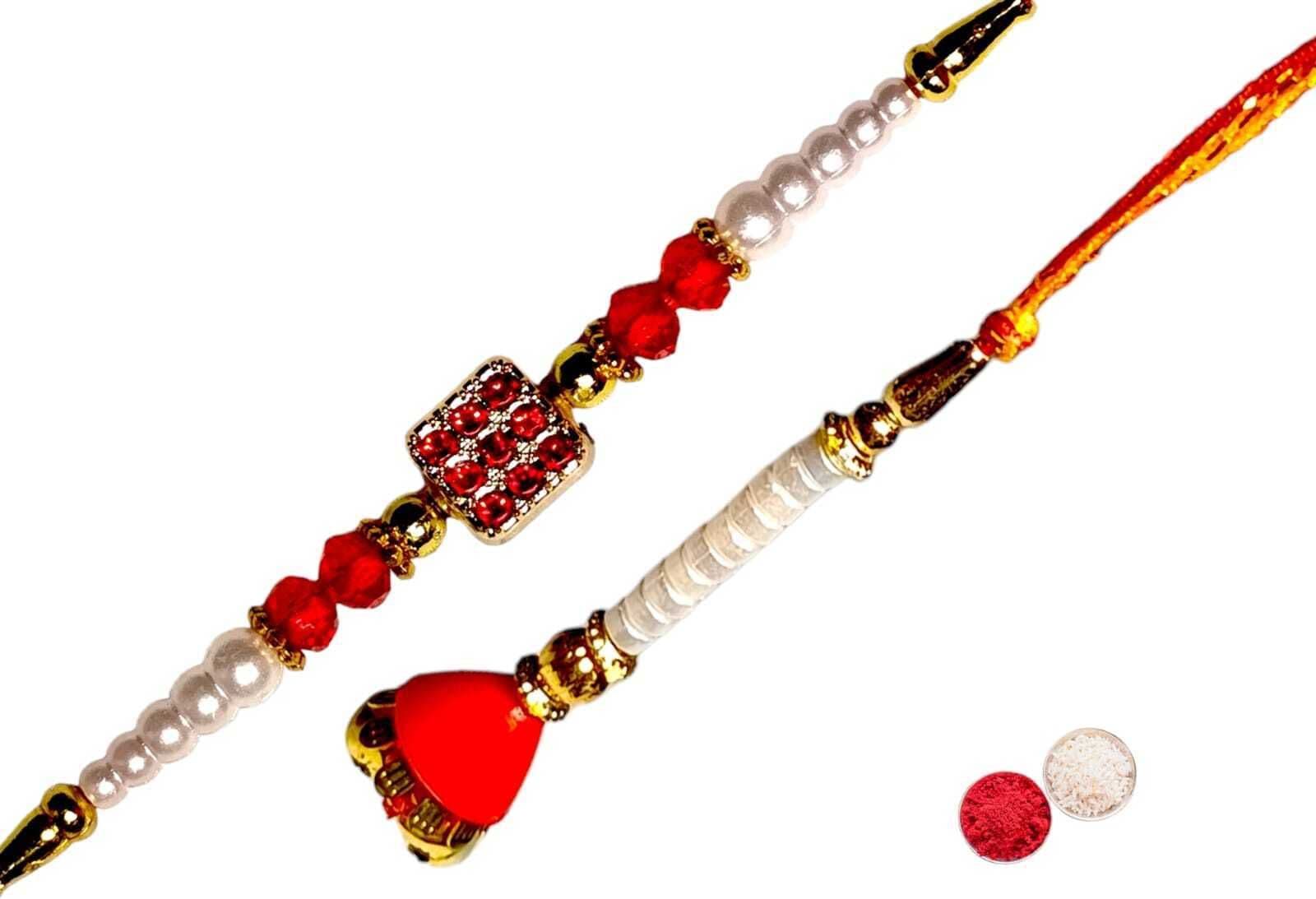 SUNINOW Bhaiya Bhabhi RS-27 Zardosi Rakhi  Set (1 rakhi for brother , 1 rakhi for bhabhi)