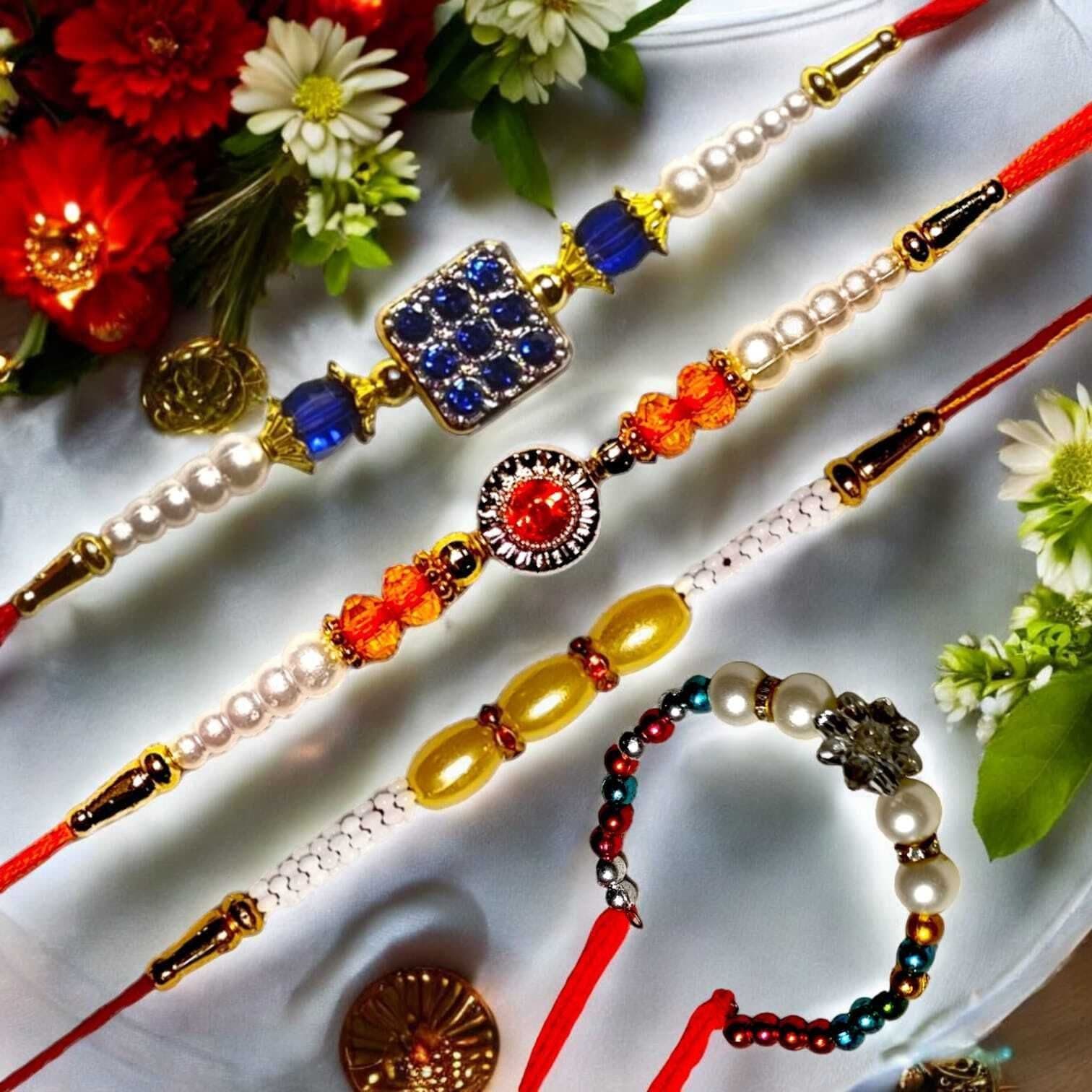 SUNINOW Designer zard-mf-4r-01 Assorted Rakhi  Set (4)