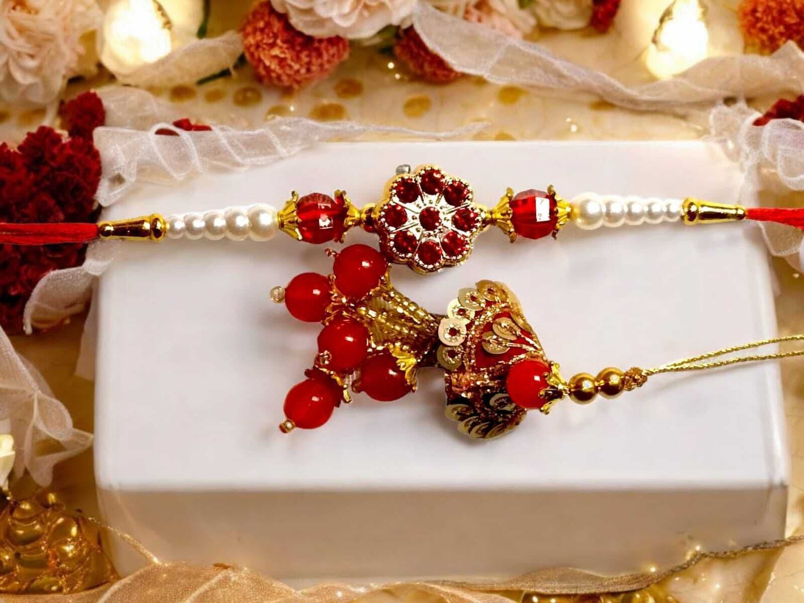 SUNINOW Bhaiya Bhabhi RS-30 Zardosi Rakhi  Set (1 rakhi for brother , 1 rakhi for bhabhi)