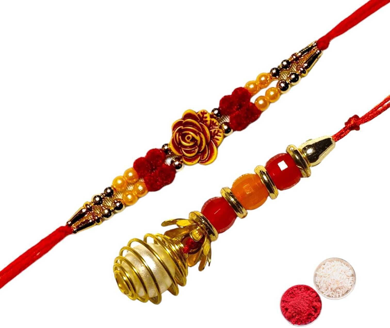 SUNINOW Bhaiya Bhabhi RS-19 Zardosi Rakhi  Set (1 rakhi for brother , 1 rakhi for bhabhi)