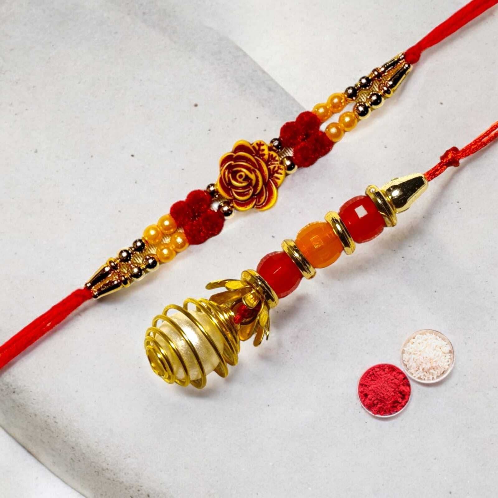 SUNINOW Bhaiya Bhabhi RS-19 Zardosi Rakhi  Set (1 rakhi for brother , 1 rakhi for bhabhi)