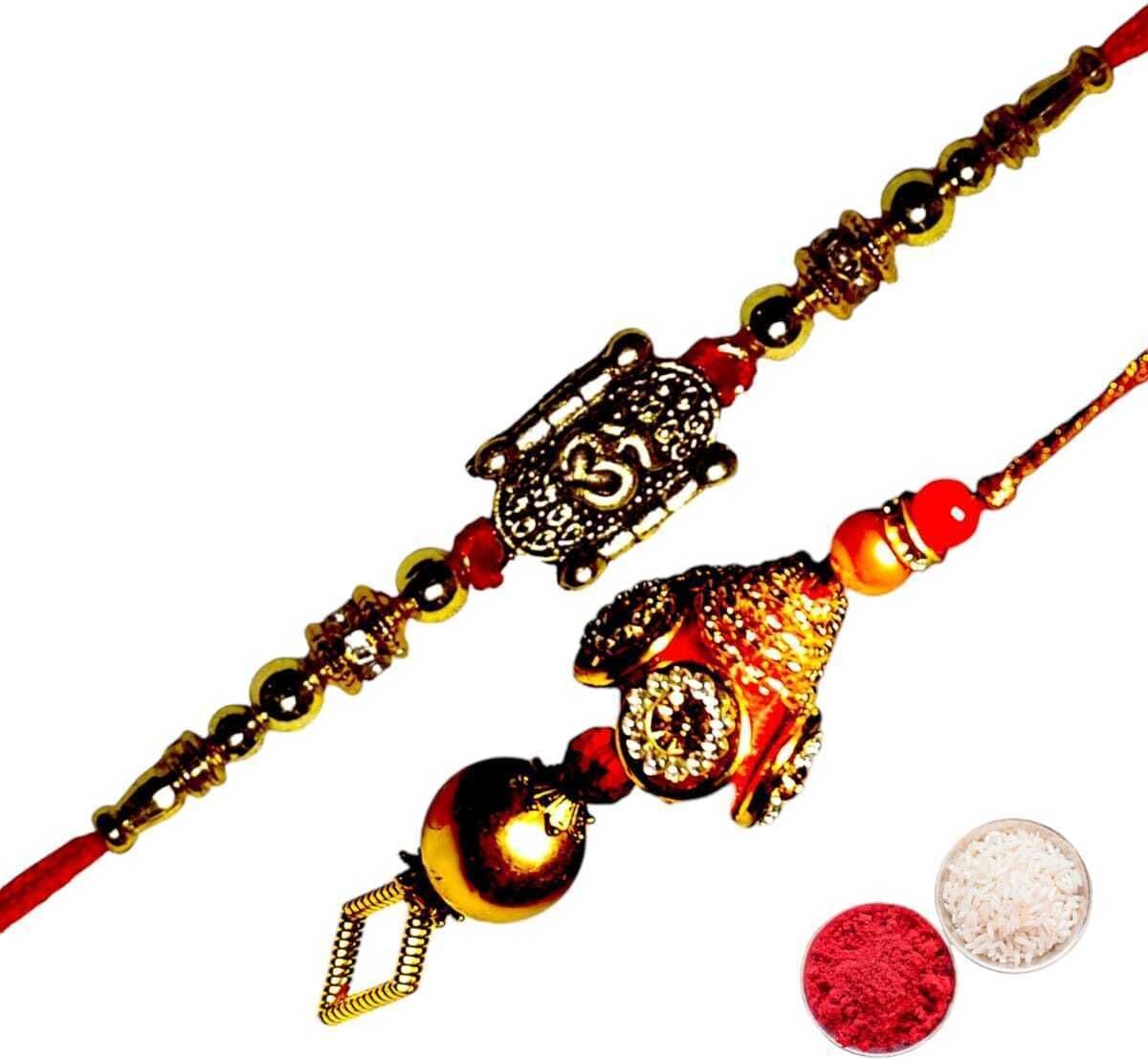 SUNINOW Bhaiya Bhabhi RS-15 Zardosi Rakhi  Set (1 rakhi for brother , 1 rakhi for bhabhi)
