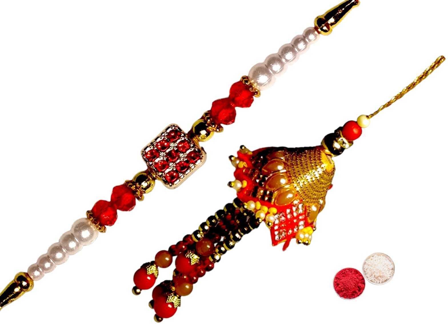 SUNINOW Bhaiya Bhabhi RS-26 Zardosi Rakhi  Set (1 rakhi for brother , 1 rakhi for bhabhi)