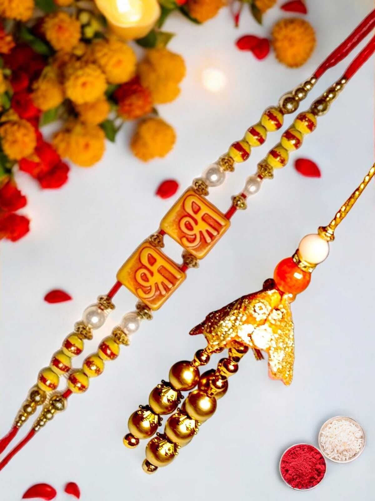 SUNINOW Bhaiya Bhabhi RS-24 Zardosi Rakhi  Set (1 rakhi for brother , 1 rakhi for bhabhi)